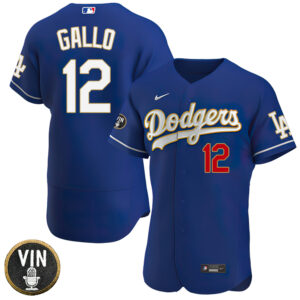 Los Angeles Dodgers Vin Scully Patch Gold Trim Player Jersey-Navy-All Stitched