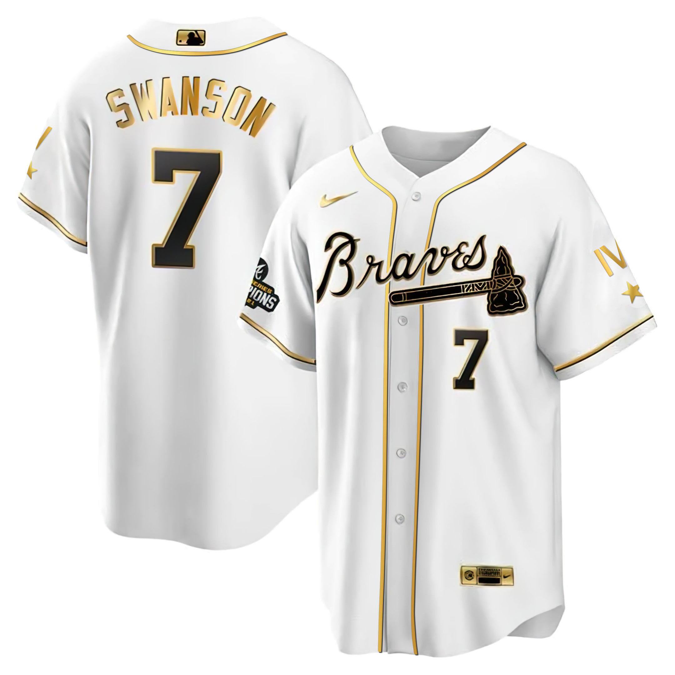 Atlanta Braves 4x World Series White Gold Jersey Collection - All Stitched - Image 4