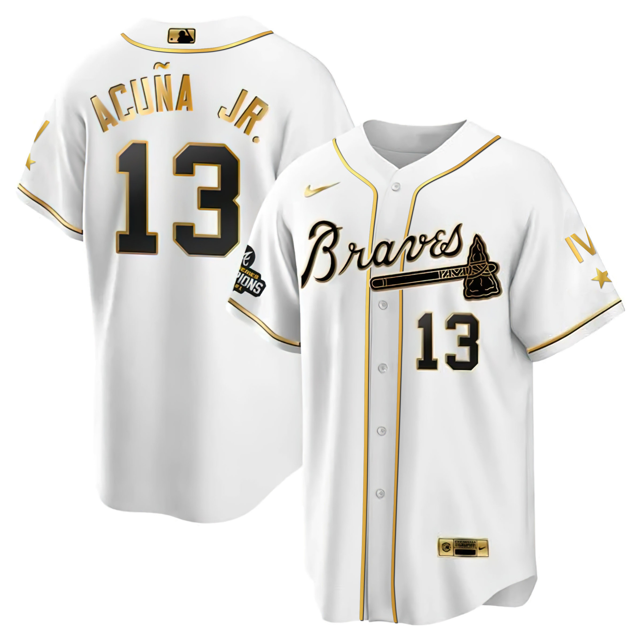 Atlanta Braves 4x World Series White Gold Jersey Collection - All Stitched - Image 8