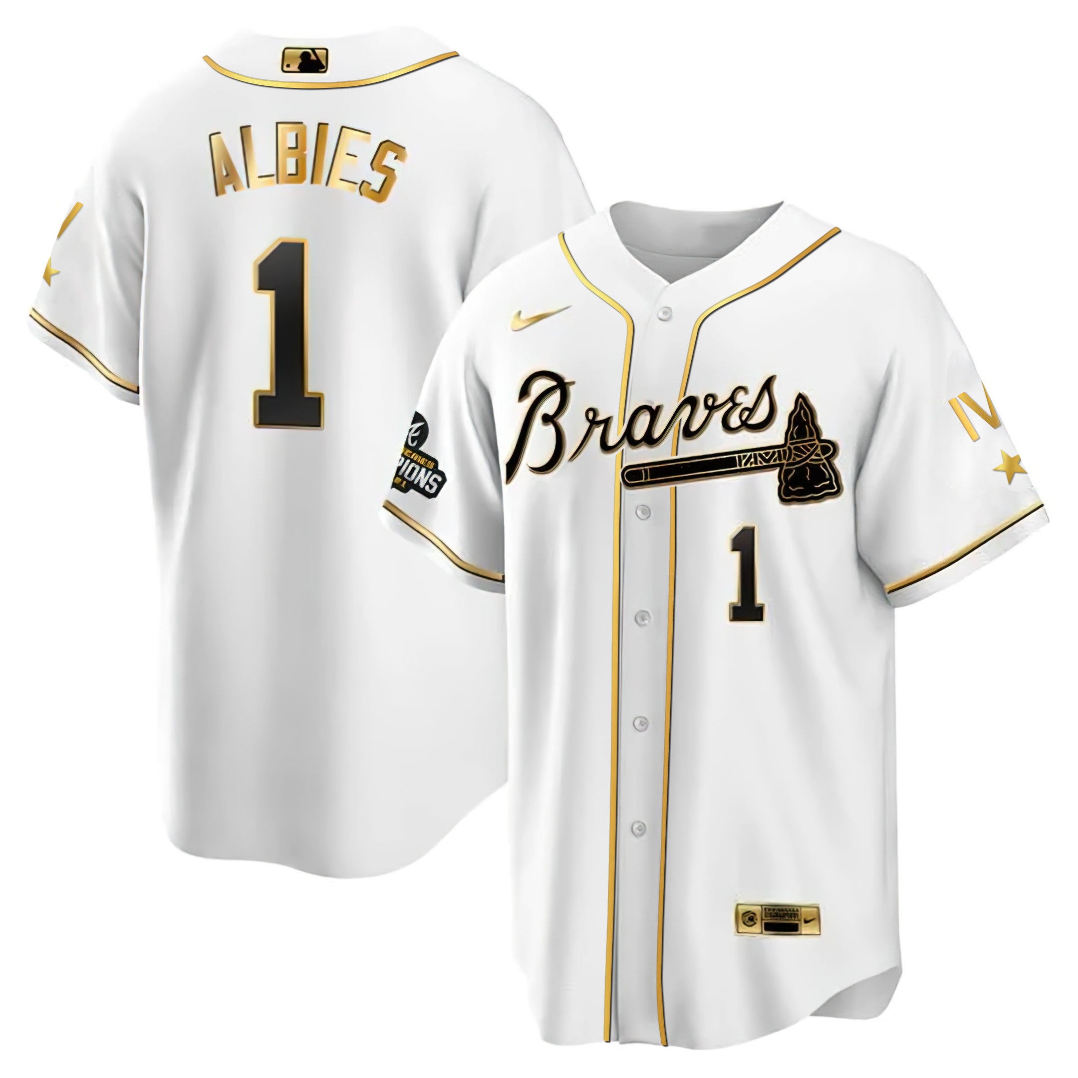 Atlanta Braves 4x World Series White Gold Jersey Collection - All Stitched - Image 7