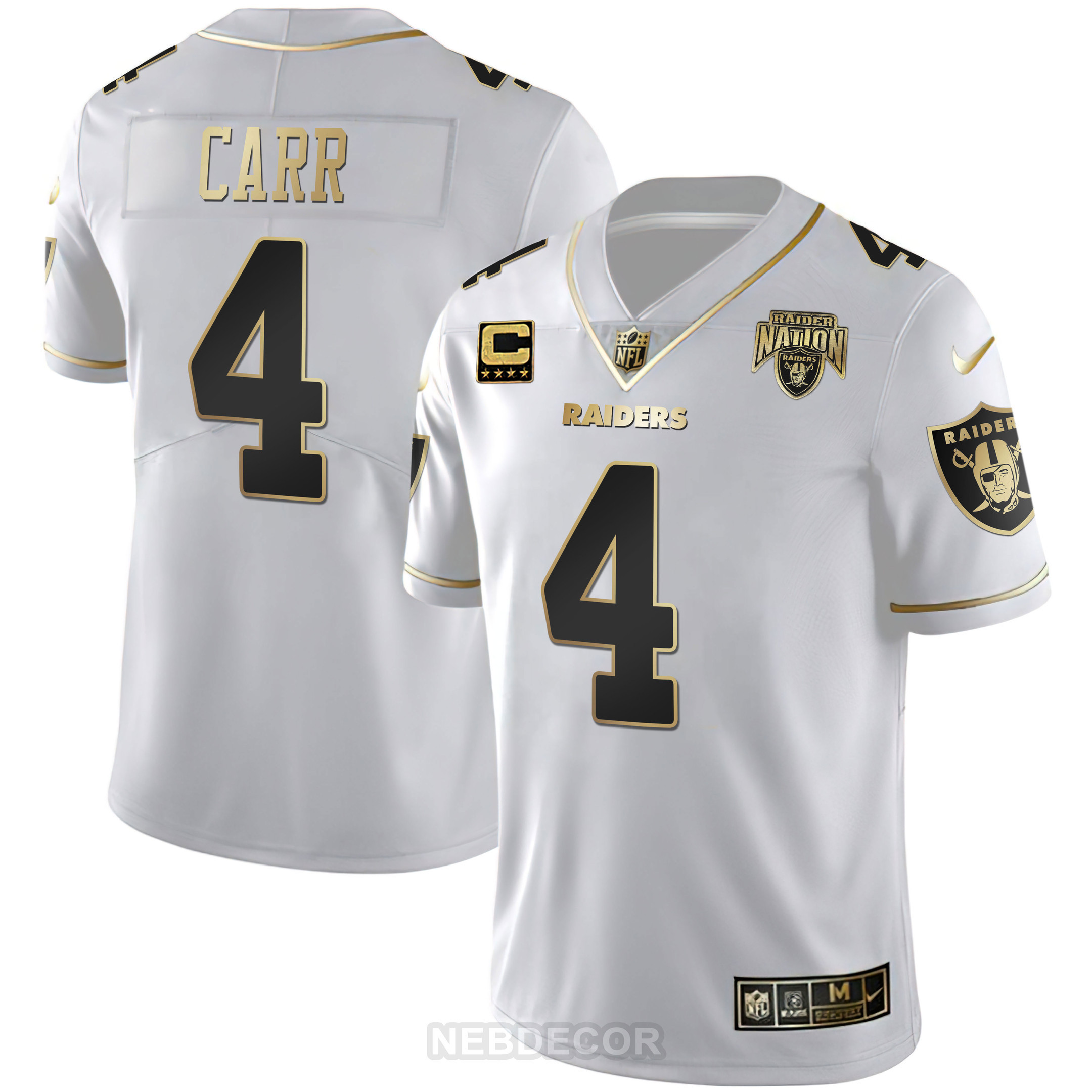 Men's Raider Nation Patch White Gold and Black Gold Jersey - All Stitched - Image 2