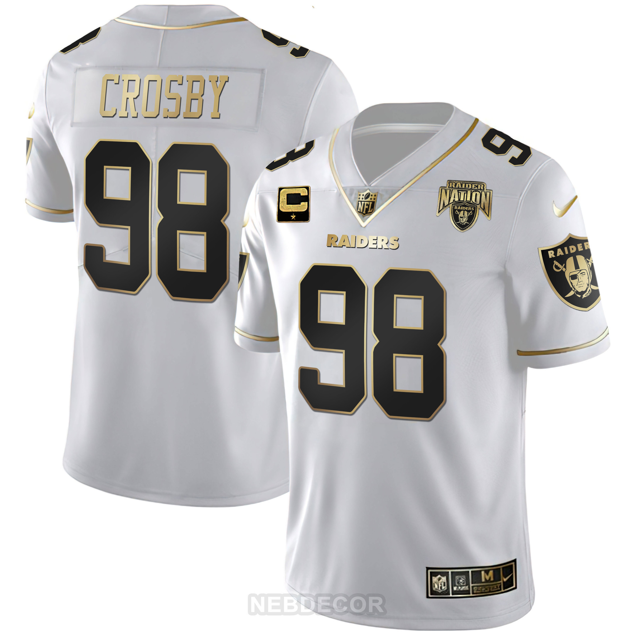 Men's Raider Nation Patch White Gold and Black Gold Jersey - All Stitched - Image 3