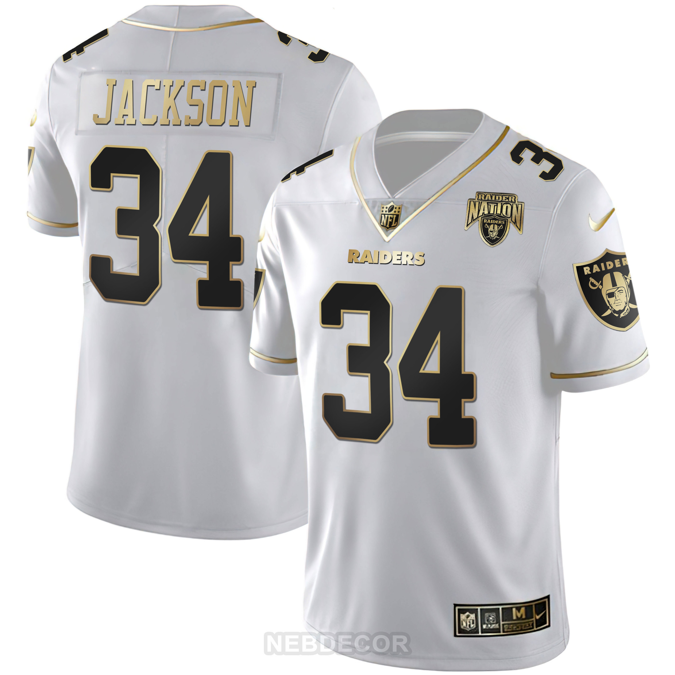 Men's Raider Nation Patch White Gold and Black Gold Jersey - All Stitched - Image 4