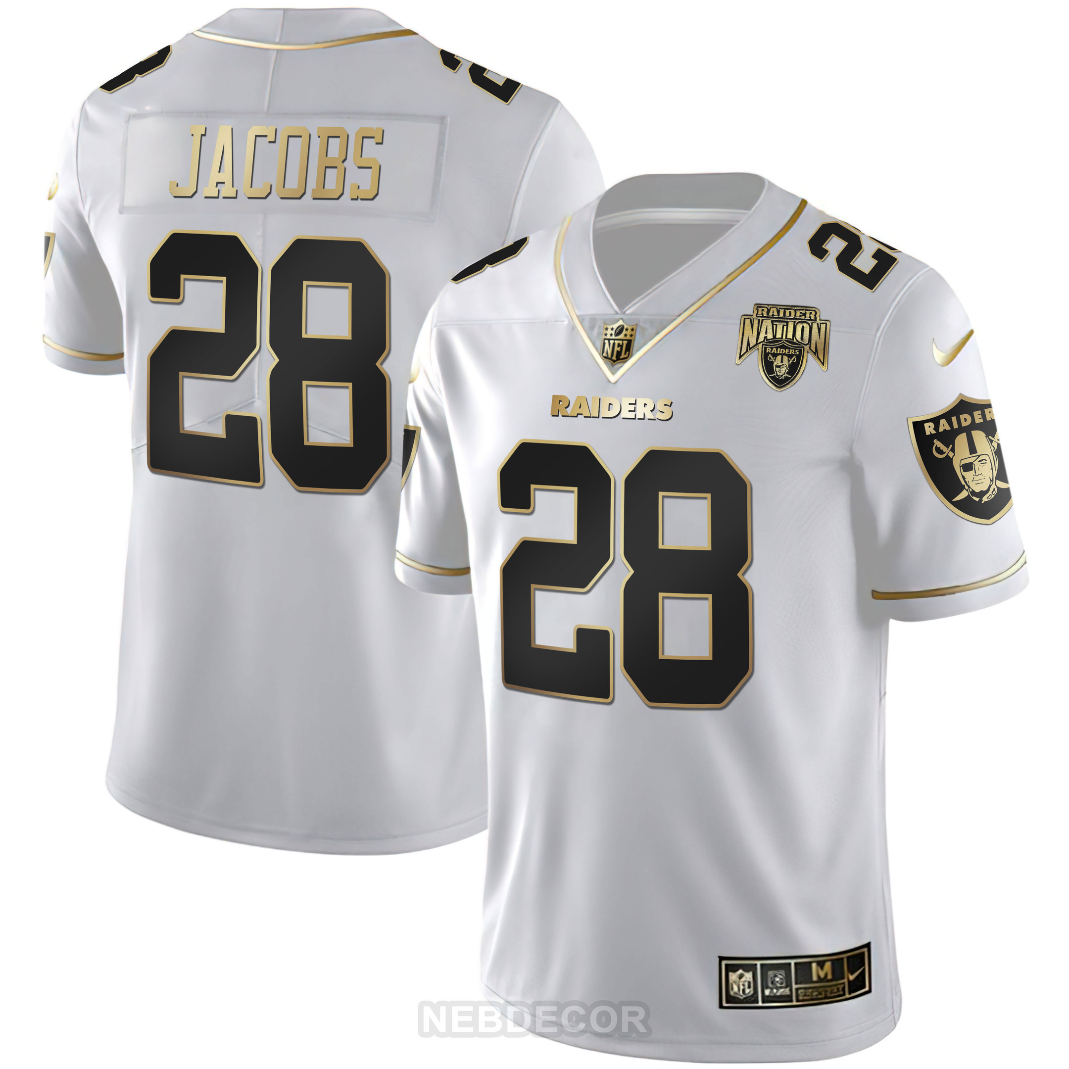 Men's Raider Nation Patch White Gold and Black Gold Jersey - All Stitched - Image 5