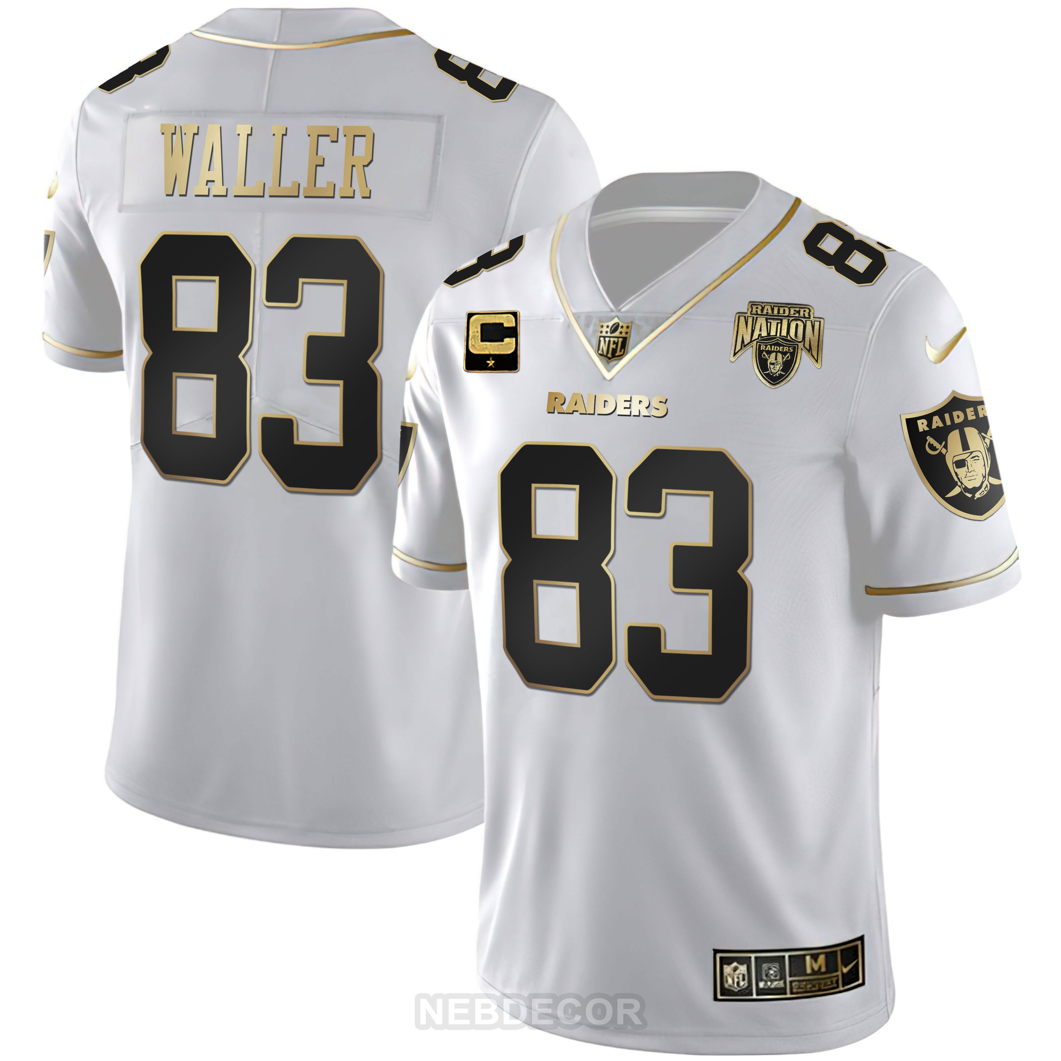 Men's Raider Nation Patch White Gold and Black Gold Jersey - All Stitched - Image 7