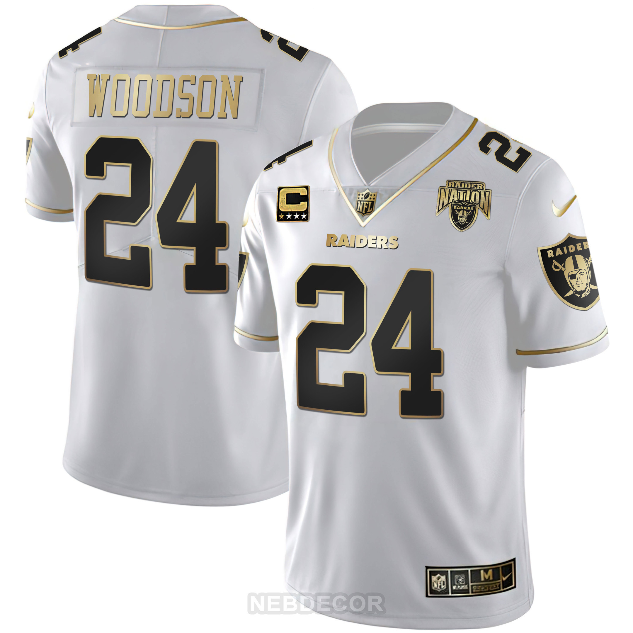 Men's Raider Nation Patch White Gold and Black Gold Jersey - All Stitched - Image 8