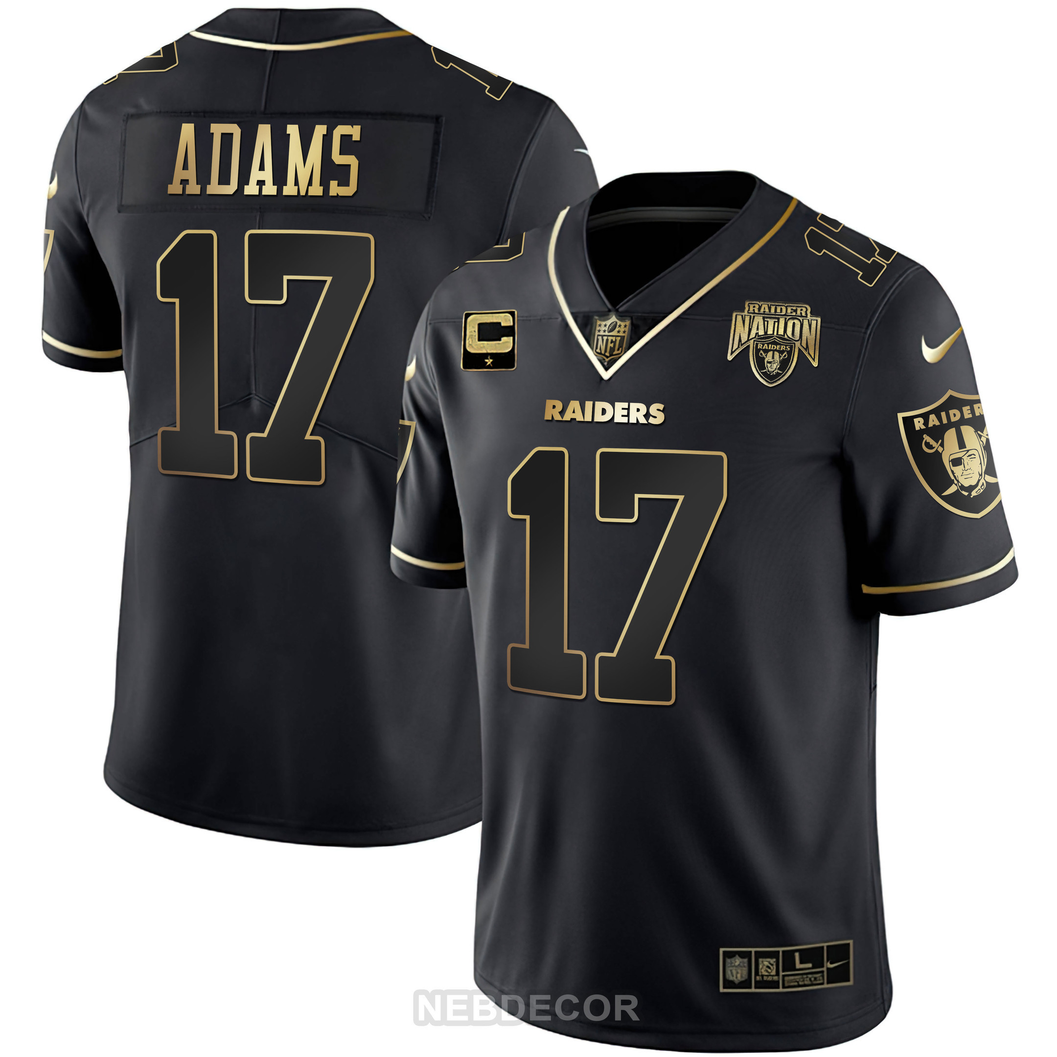 Men's Raider Nation Patch White Gold and Black Gold Jersey - All Stitched - Image 9