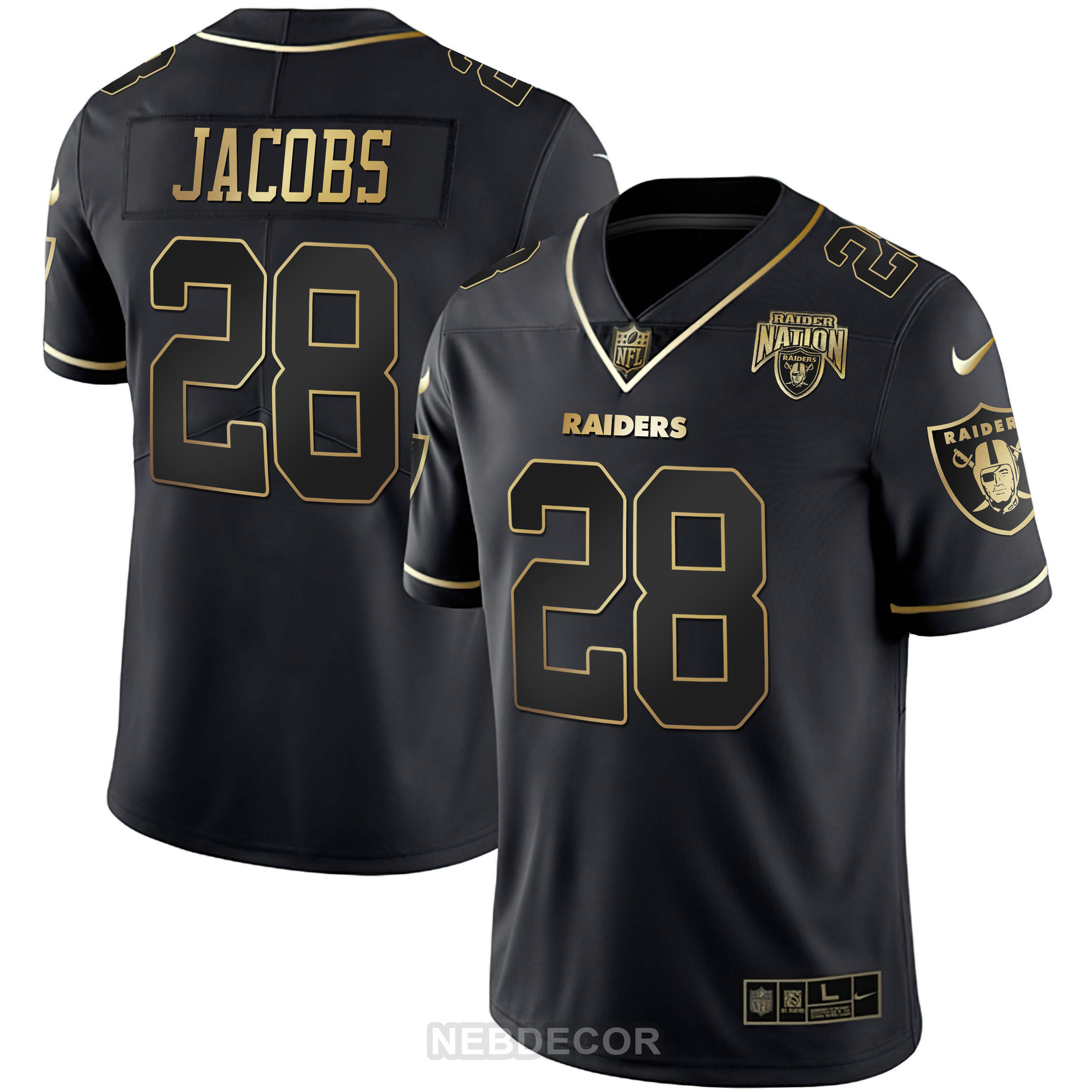 Men's Raider Nation Patch White Gold and Black Gold Jersey - All Stitched - Image 13