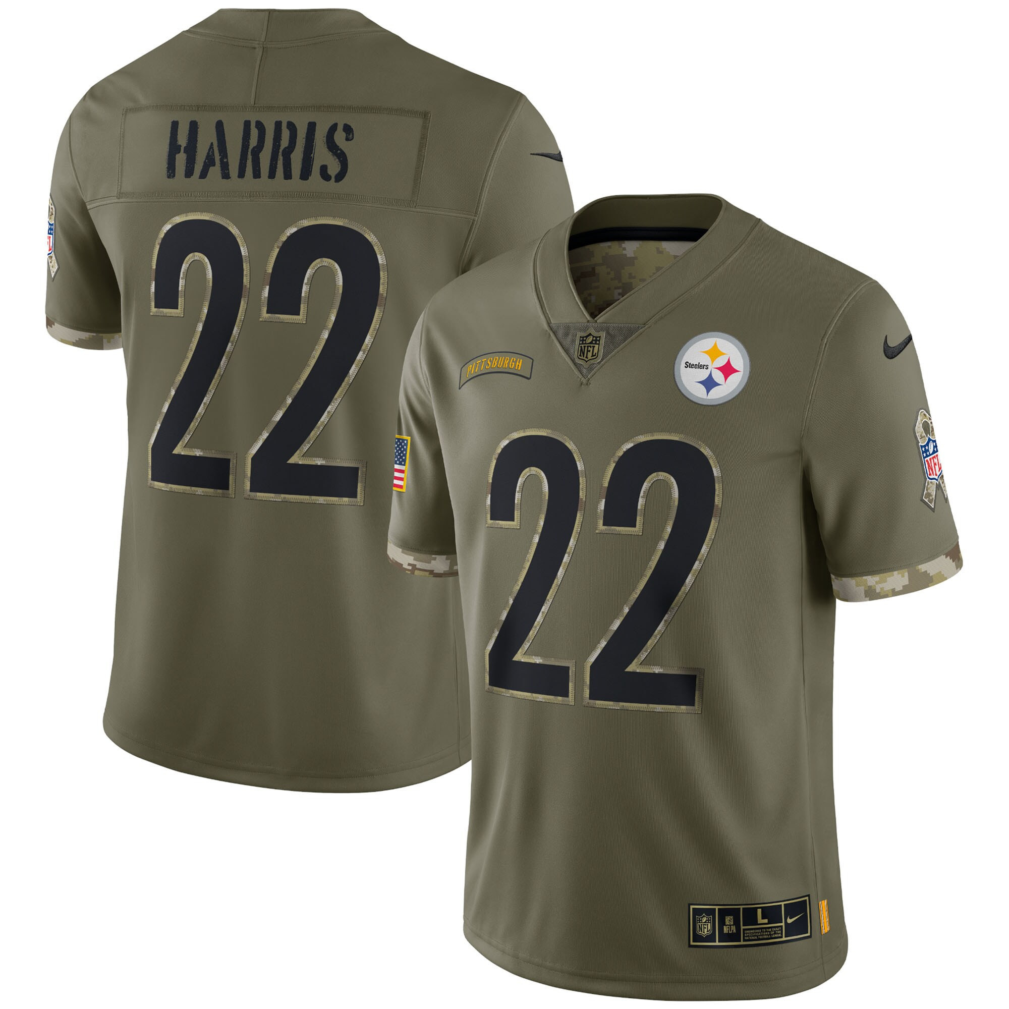 Steelers 2022 Salute To Service Limited - Olive - All Stitched - Image 2