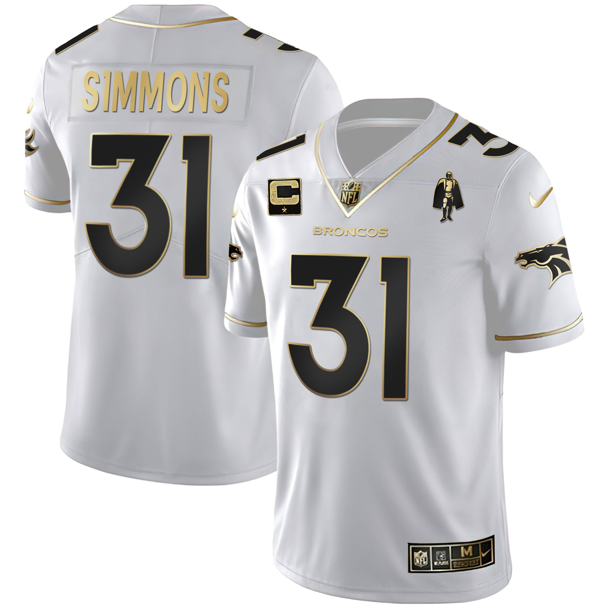 Men's Denver Broncos White Gold and Black Gold Jersey - All Stitched - Image 2