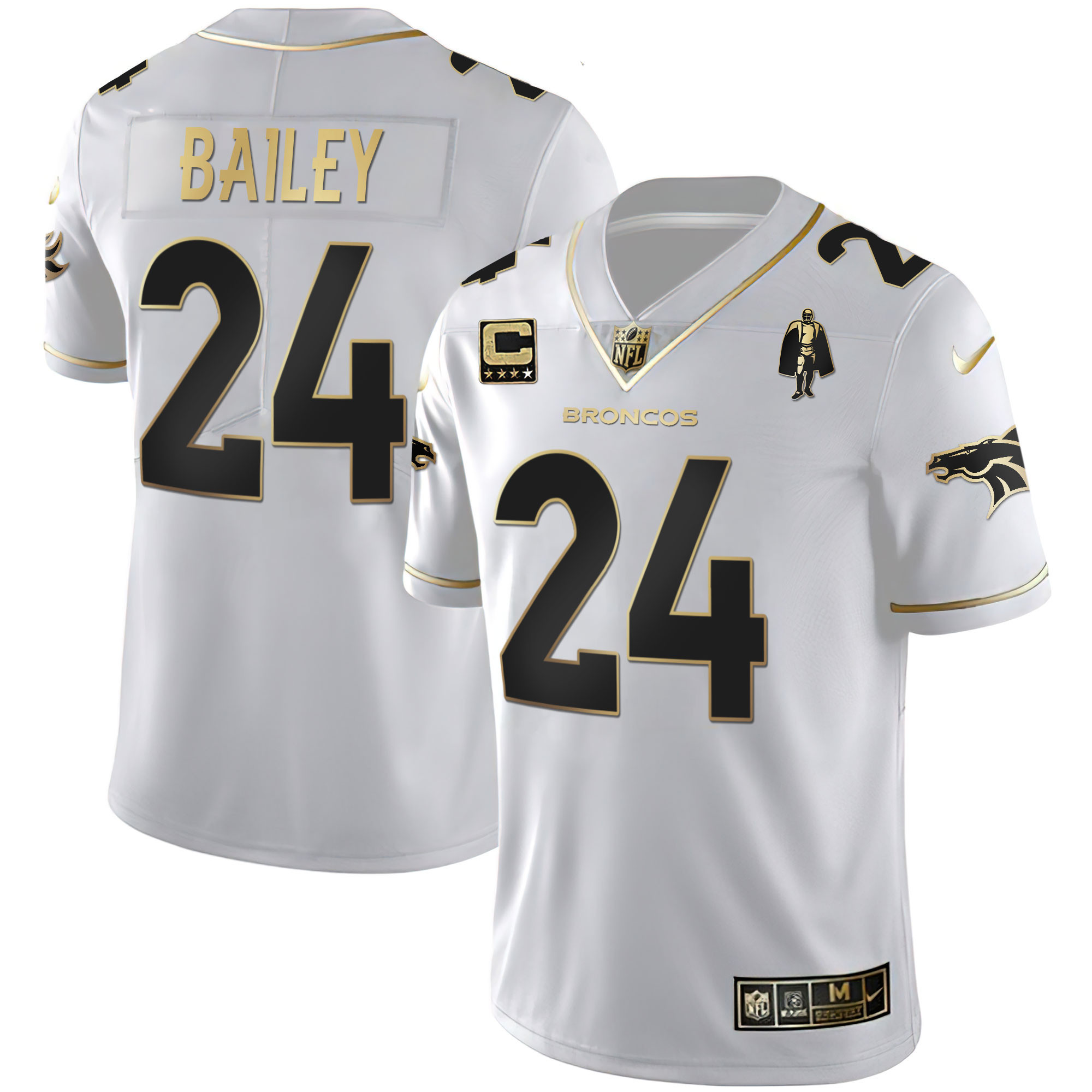 Men's Denver Broncos White Gold and Black Gold Jersey - All Stitched - Image 3