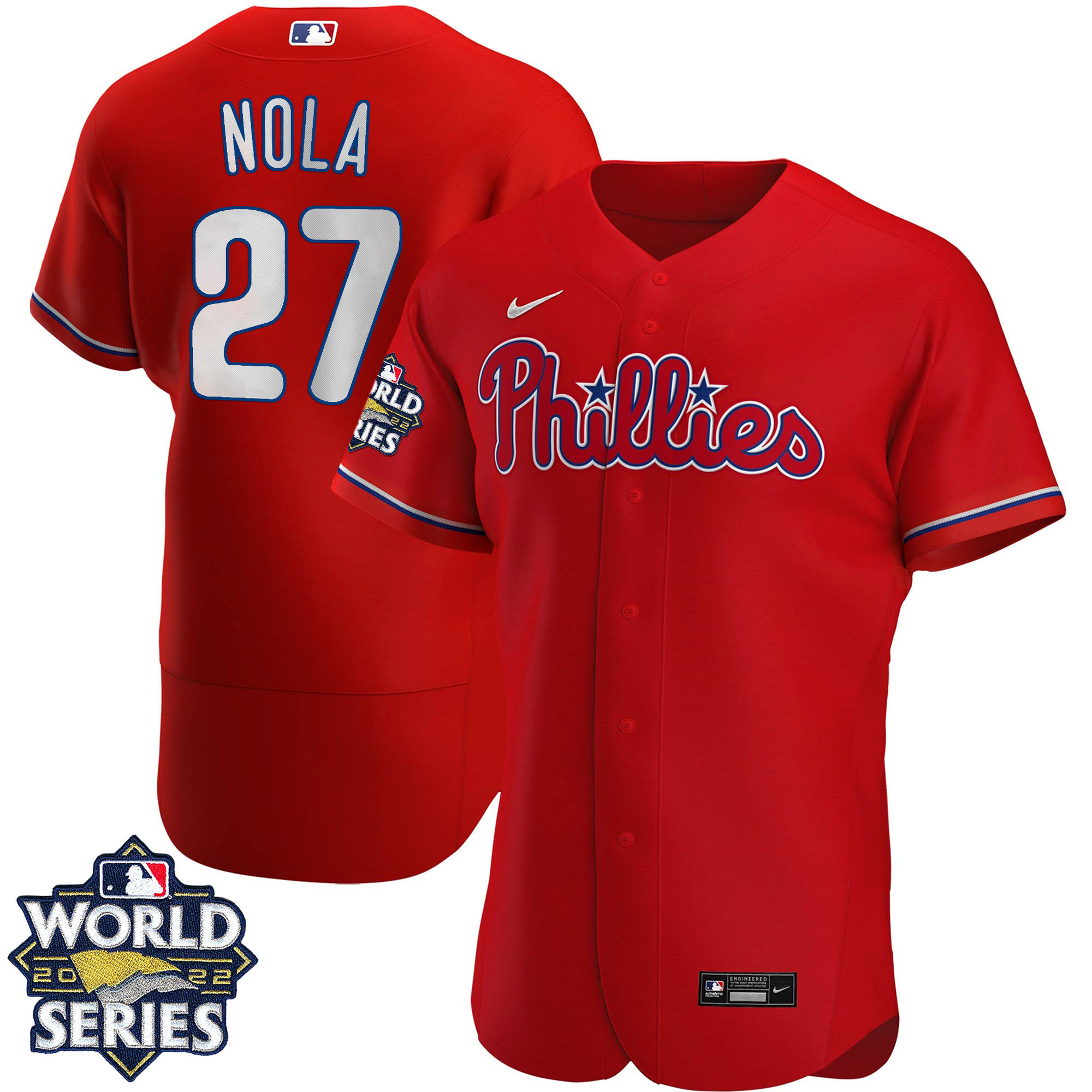 Men's Philadelphia Phillies 2022 World Series Red Alternate Player Jersey - All Stitched - Image 6