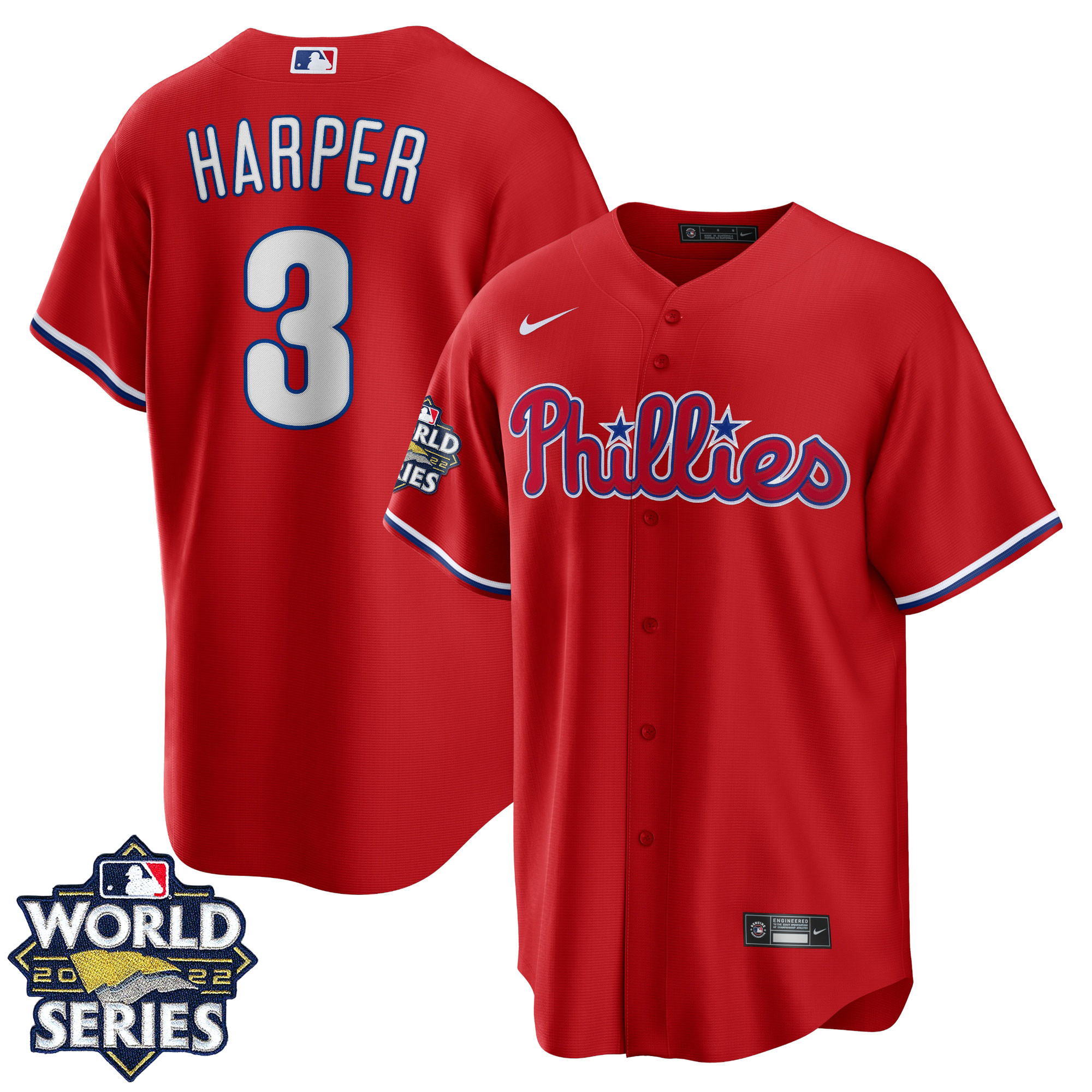 Men's Philadelphia Phillies 2022 World Series Red Alternate Player Jersey - All Stitched - Image 7