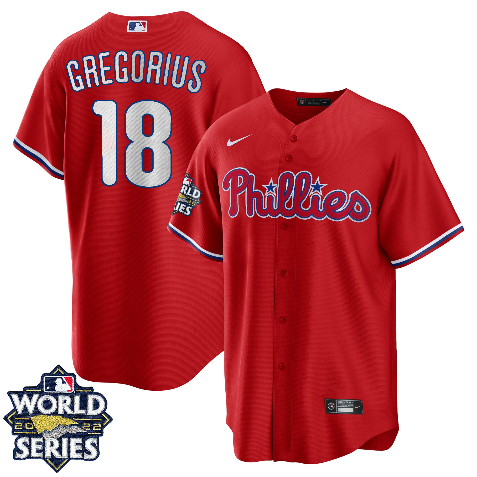 Men's Philadelphia Phillies 2022 World Series Red Alternate Player Jersey - All Stitched - Image 11
