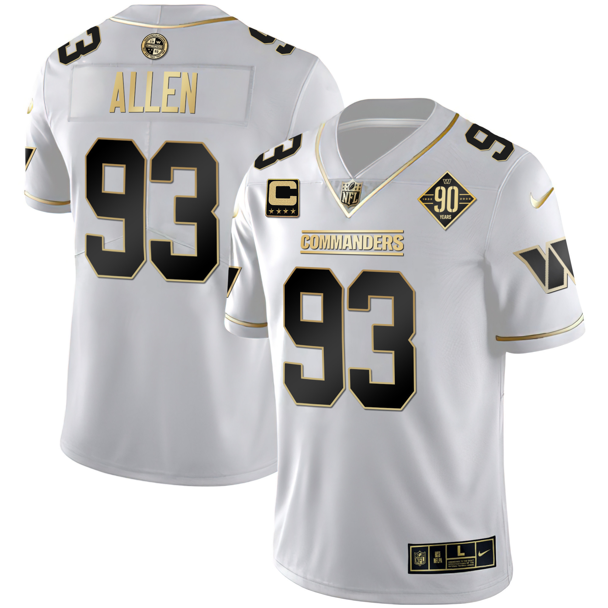 Men's Washington Commanders White Gold & Black Gold Vapor Limited Jersey - All Stitched - Image 4