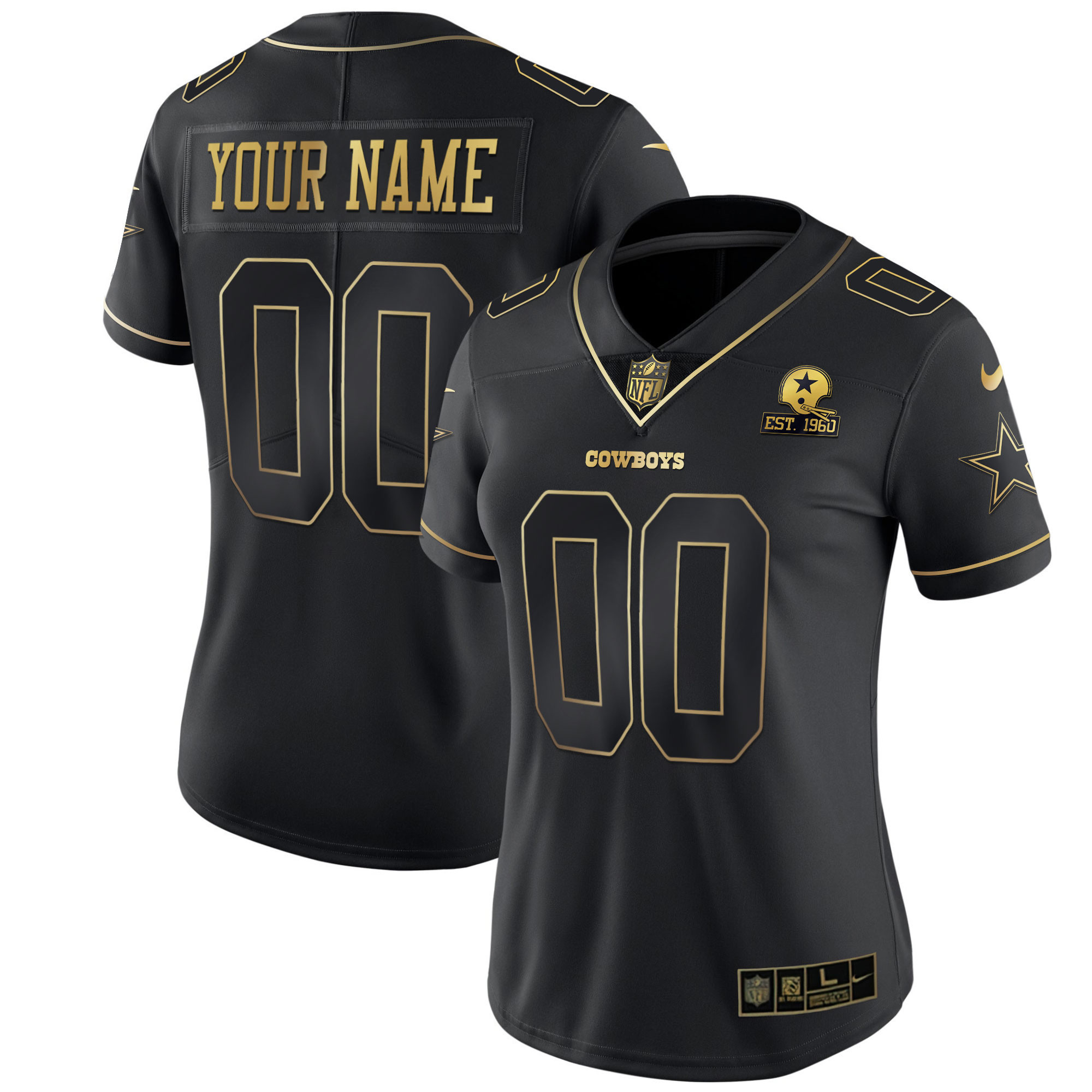 Cowboys Black Gold & Black Silver Custom Name and Number - Stitched - Image 2