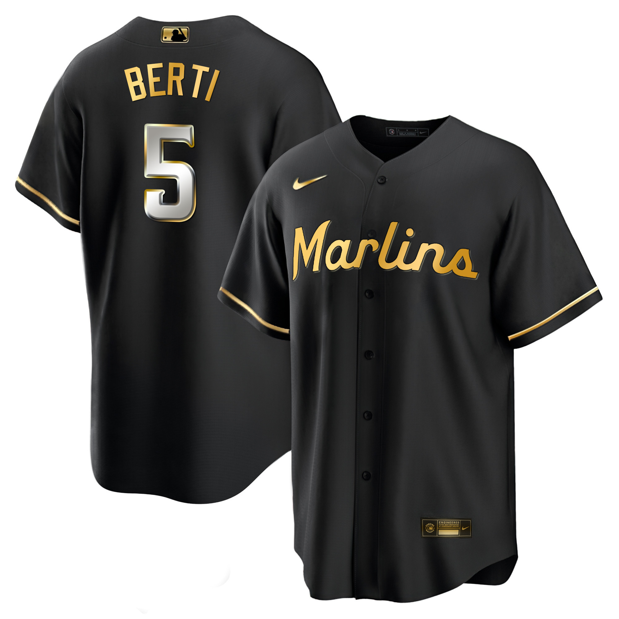 Men's Miami Marlins Black Limited & Gold Jersey - All Stitched - Image 9