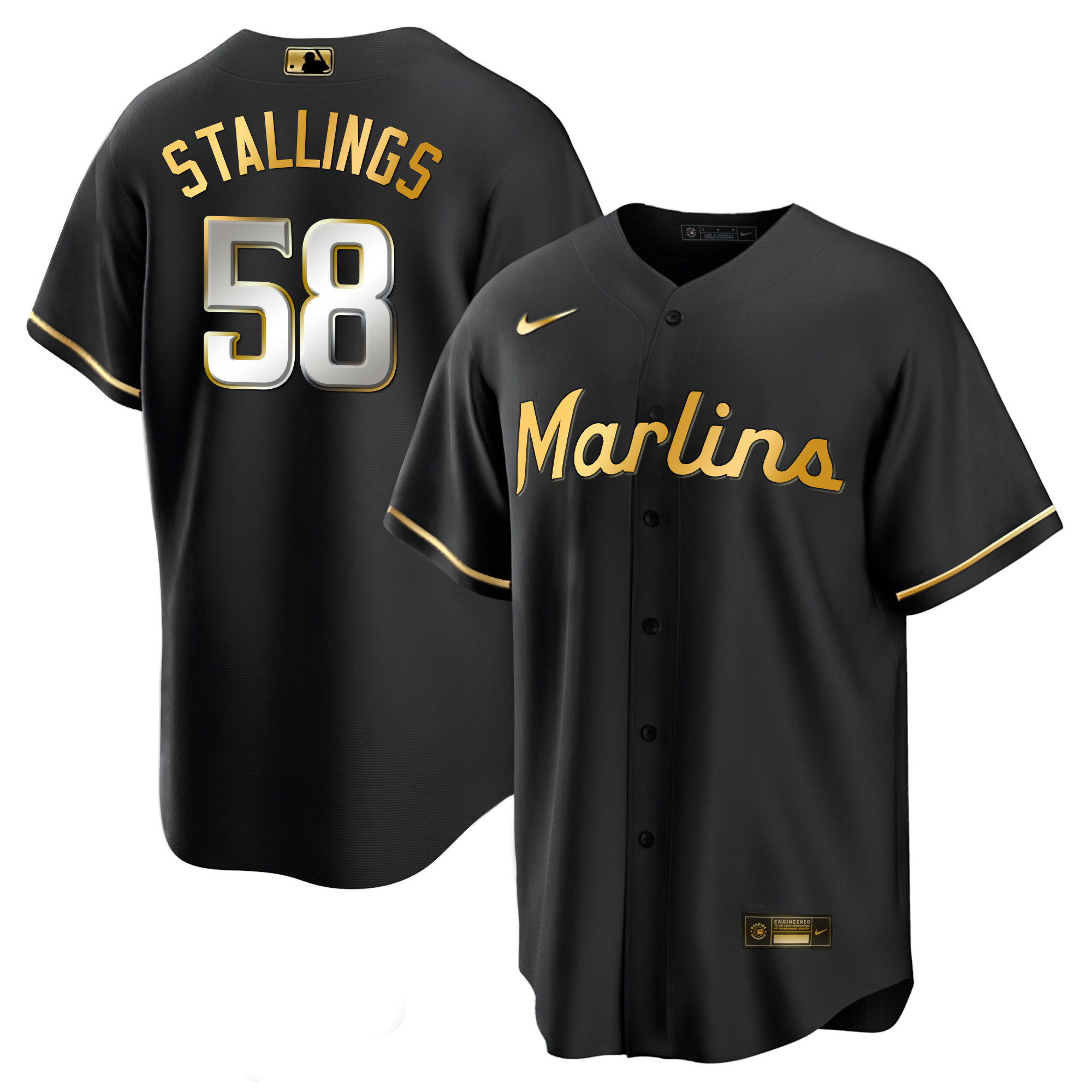 Men's Miami Marlins Black Limited & Gold Jersey - All Stitched - Image 12