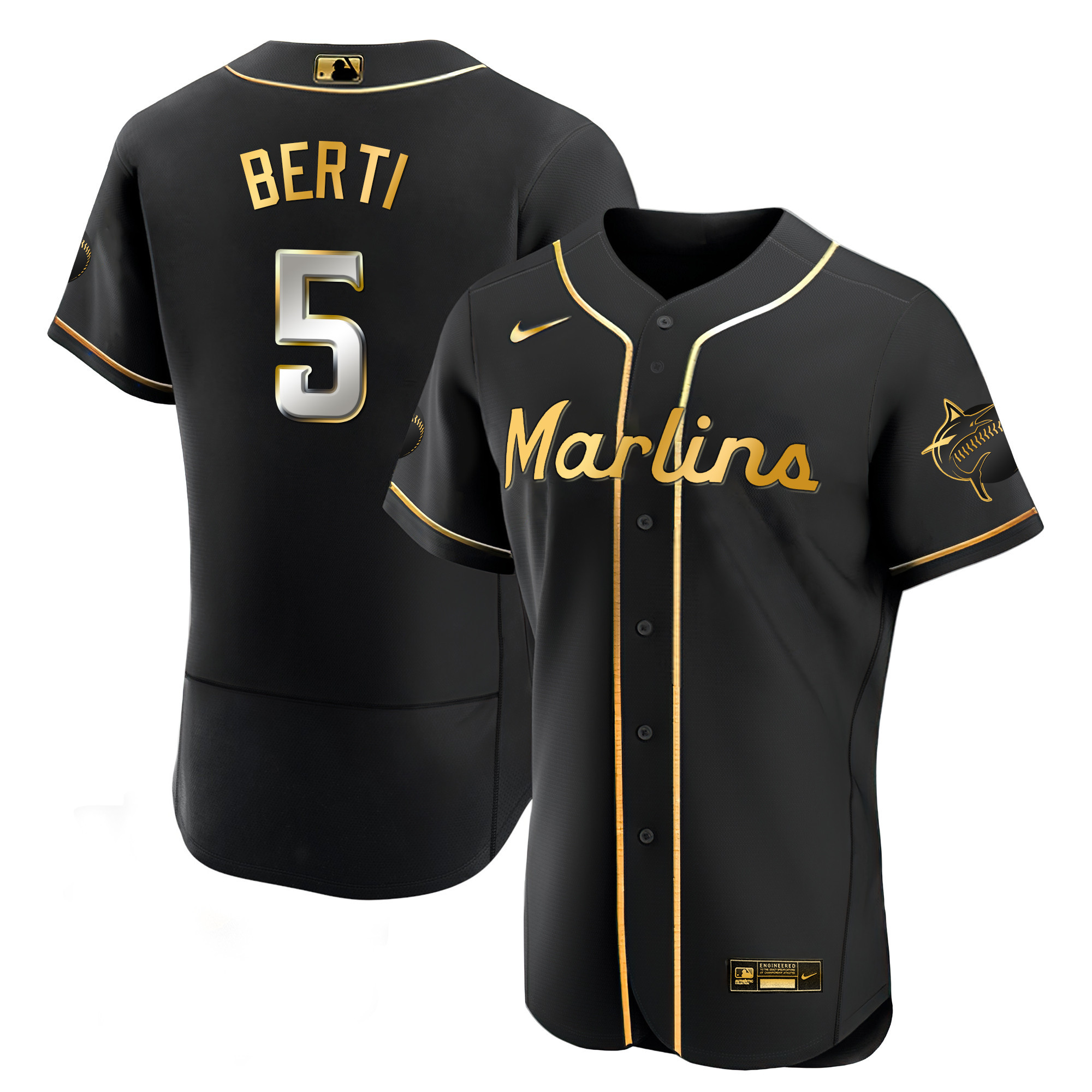 Men's Miami Marlins Black Limited & Gold Jersey - All Stitched - Image 3