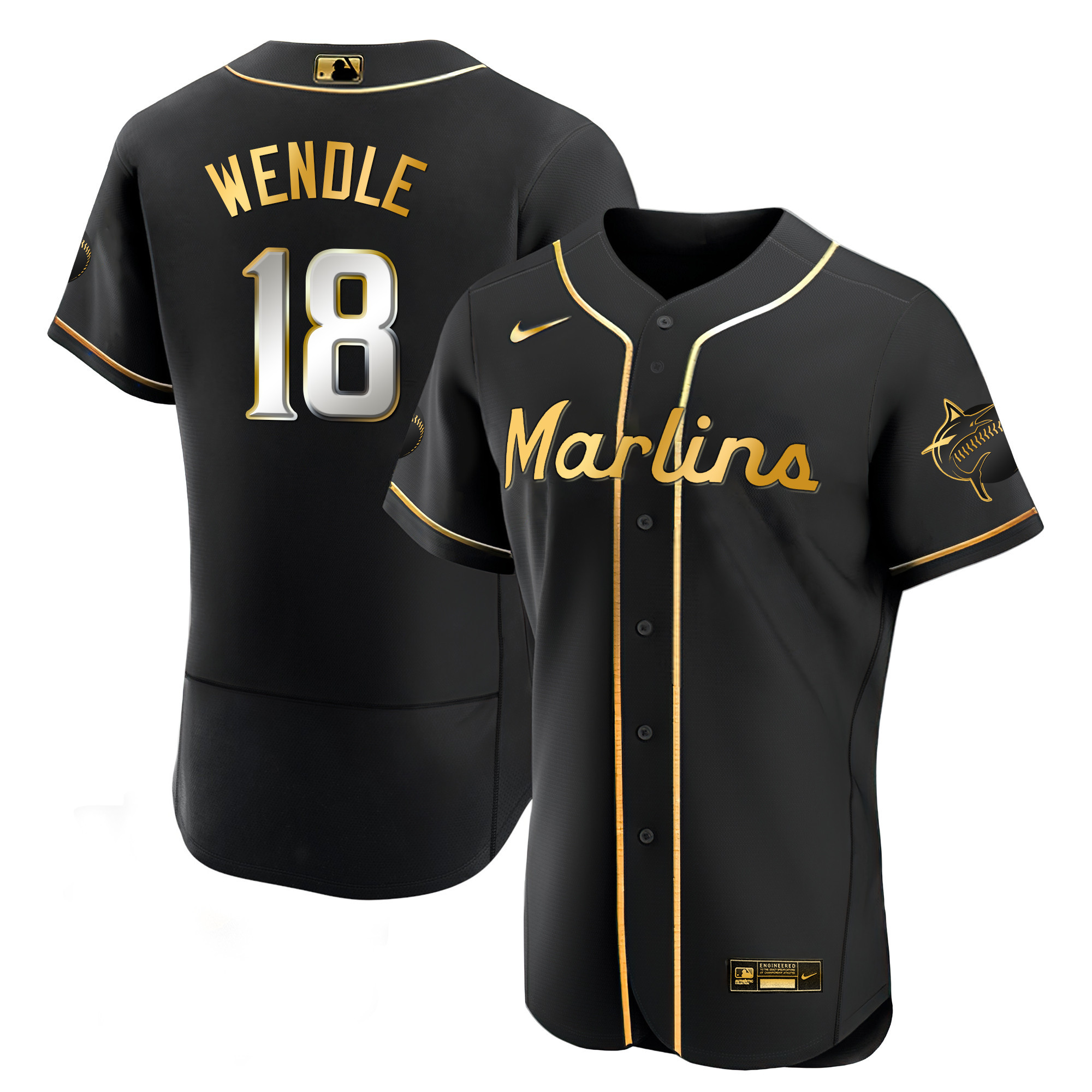 Men's Miami Marlins Black Limited & Gold Jersey - All Stitched - Image 5