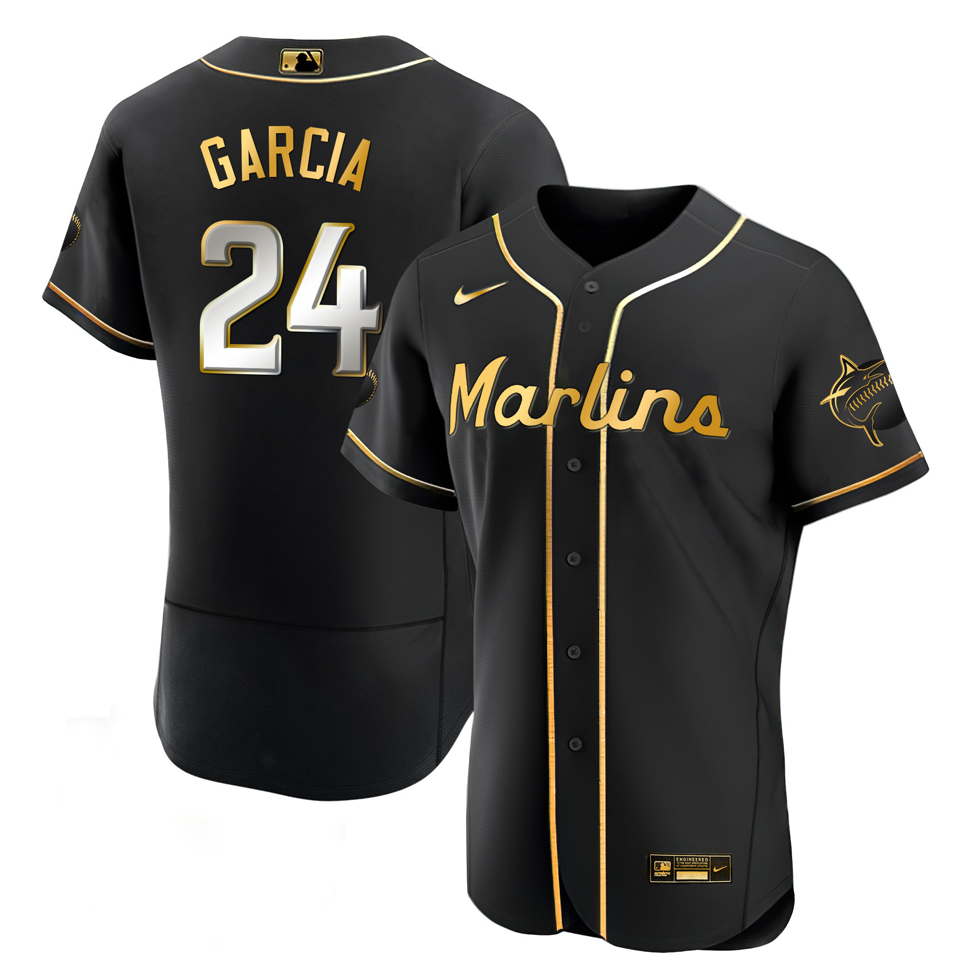 Men's Miami Marlins Black Limited & Gold Jersey - All Stitched - Image 4