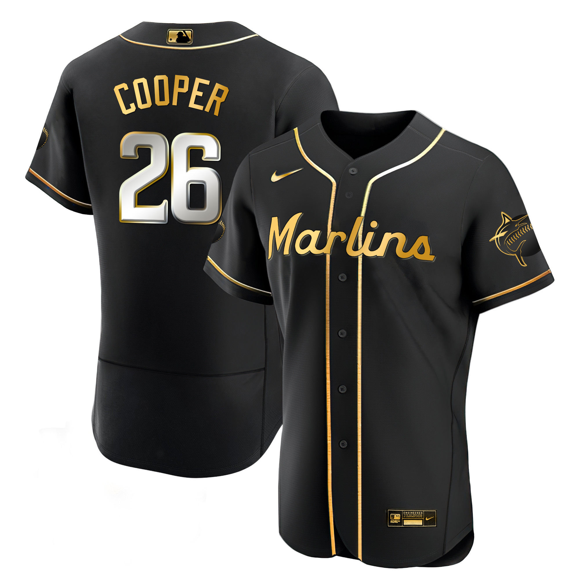 Men's Miami Marlins Black Limited & Gold Jersey - All Stitched - Image 2