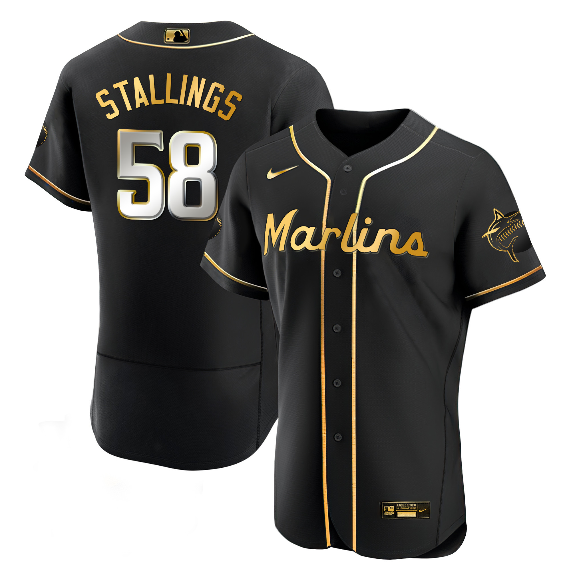 Men's Miami Marlins Black Limited & Gold Jersey - All Stitched - Image 6