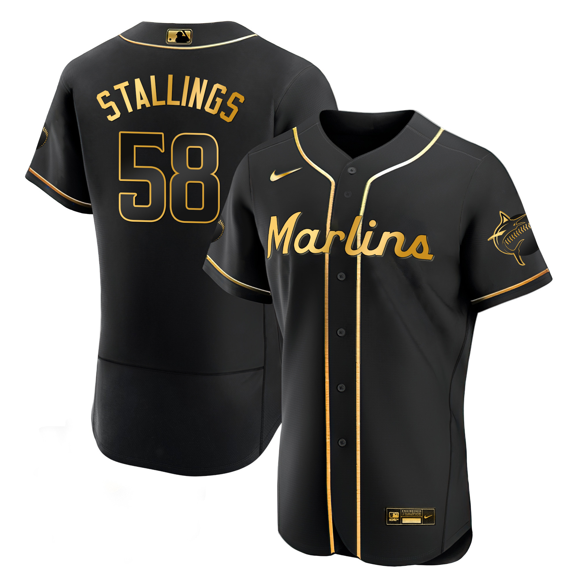 Men's Miami Marlins Black Limited & Gold Jersey - All Stitched - Image 18