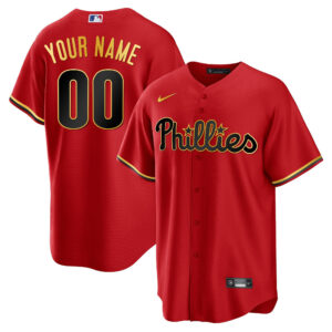 Men's Philadelphia Phillies Gold Trim Custom Jersey - All Stitched