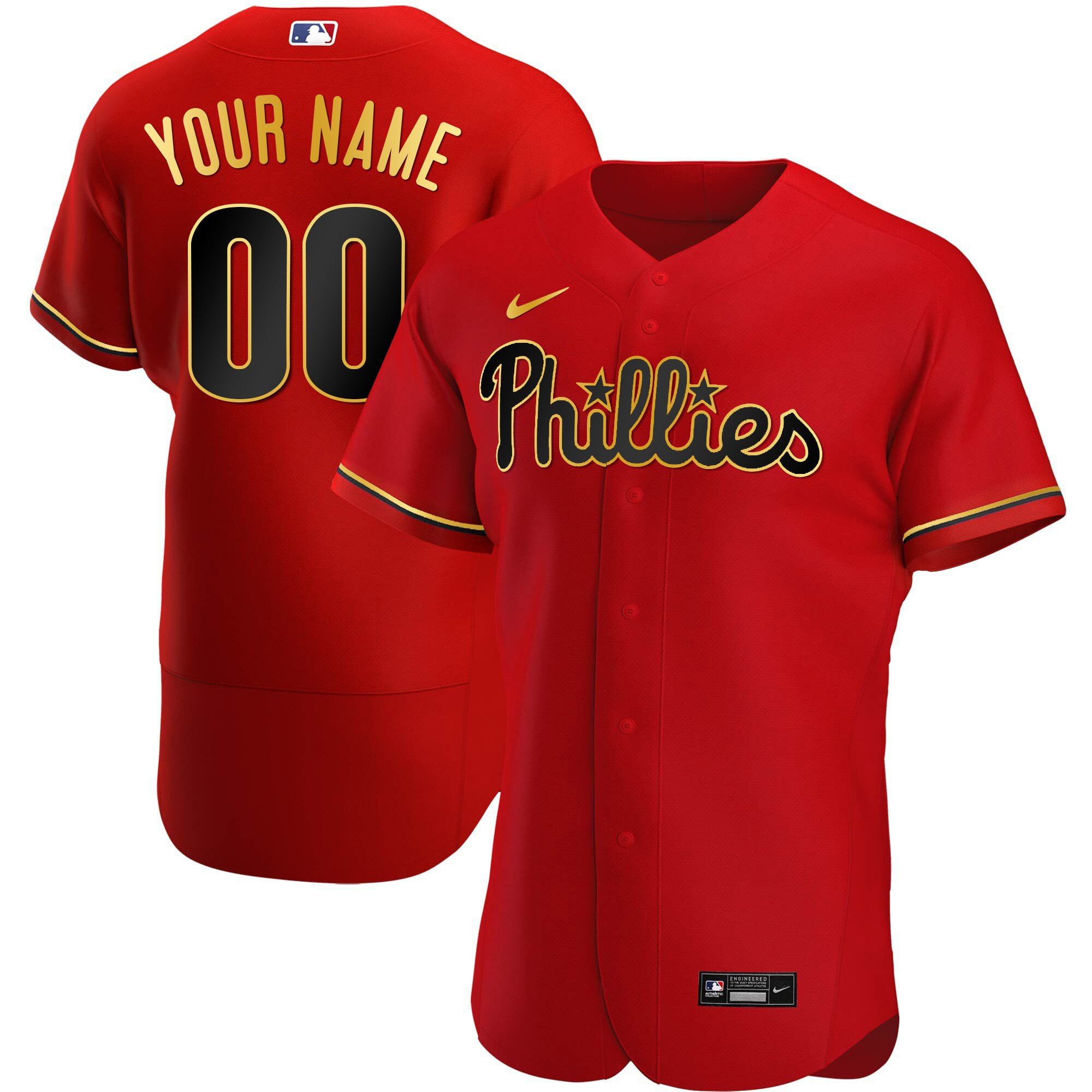 Men's Philadelphia Phillies Gold Trim Custom Jersey - All Stitched - Image 2