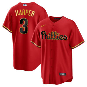 Men's Philadelphia Phillies Gold Trim Jersey - All Stitched