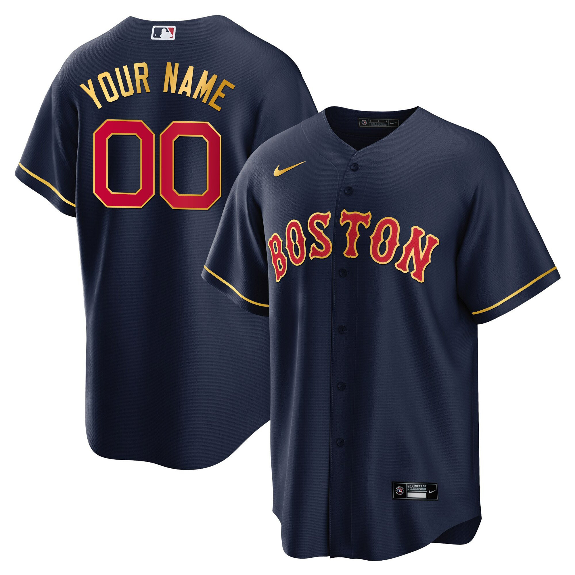 Boston Red Sox Gold Trim Custom Jersey - All Stitched - Image 3