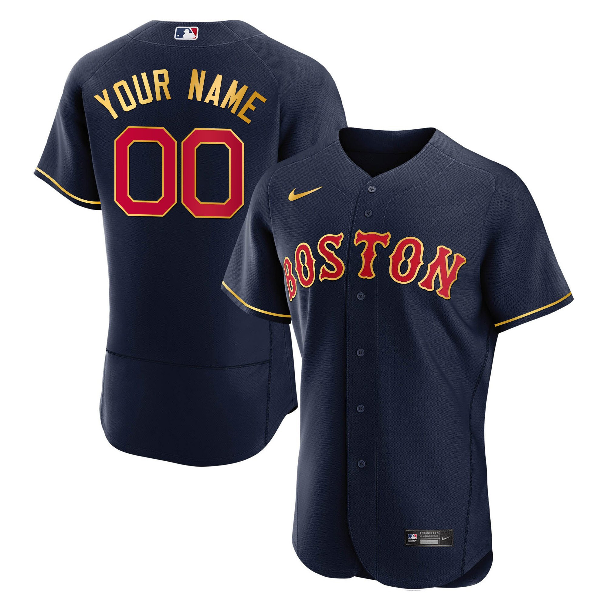 Boston Red Sox Gold Trim Custom Jersey - All Stitched - Image 4
