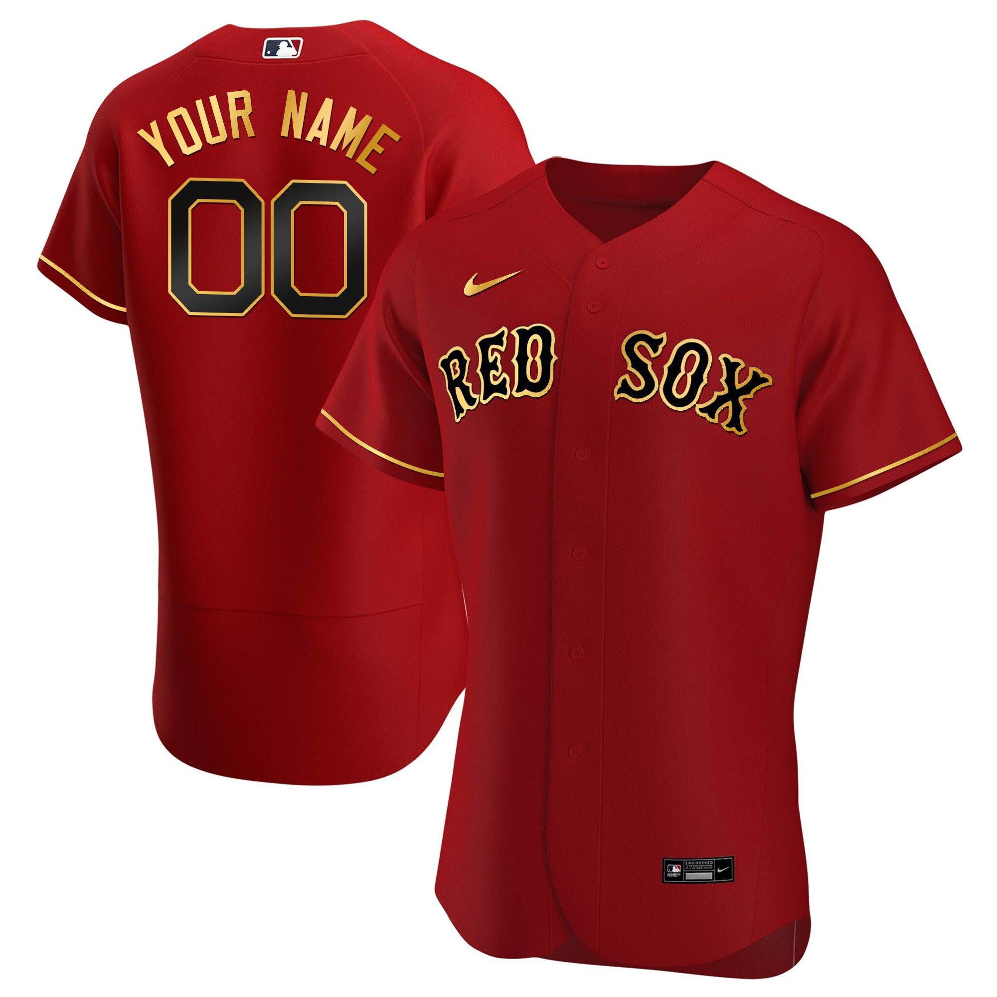 Boston Red Sox Gold Trim Custom Jersey - All Stitched - Image 6