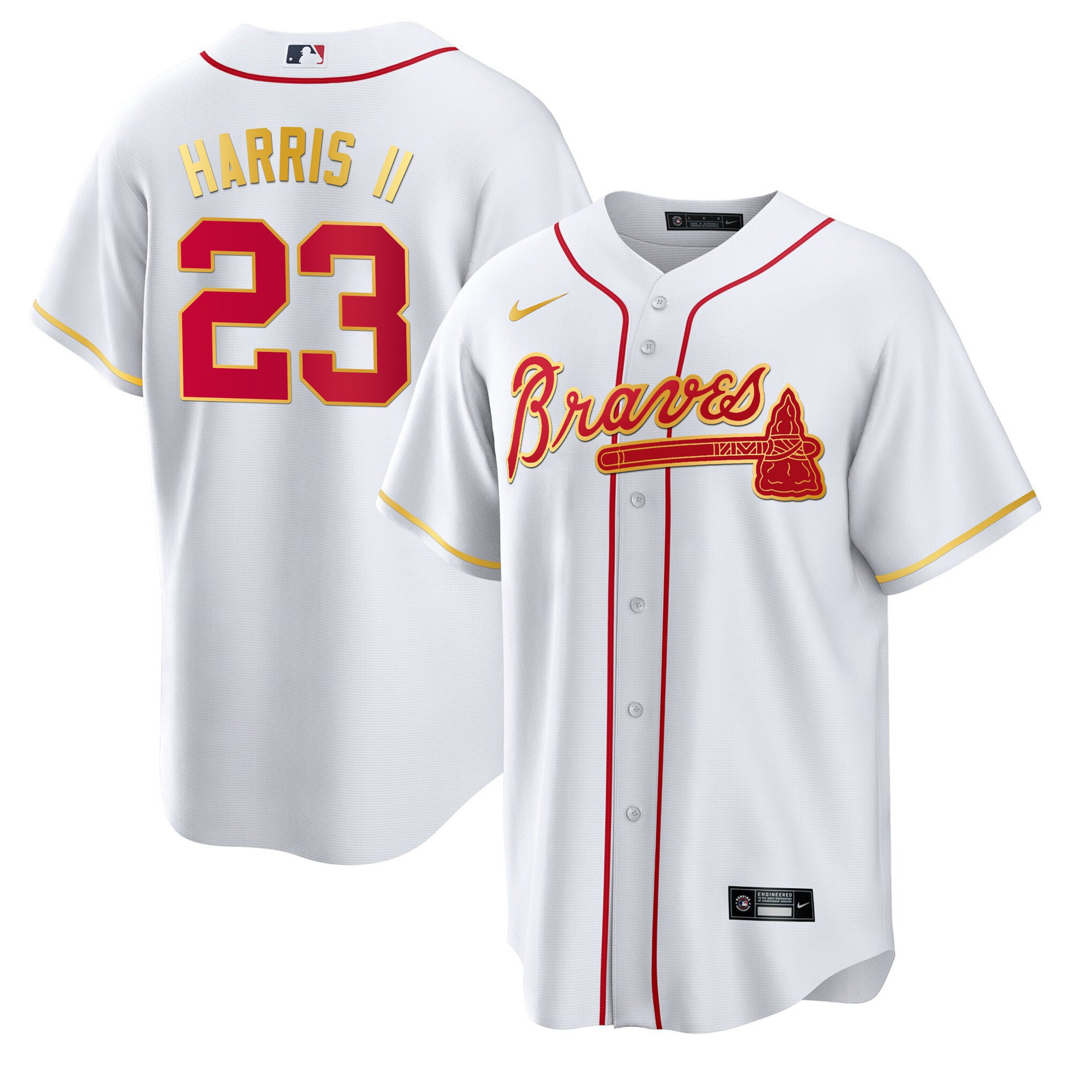 Men's Atlanta Braves Gold Trim Jersey - All Stitched - Image 29