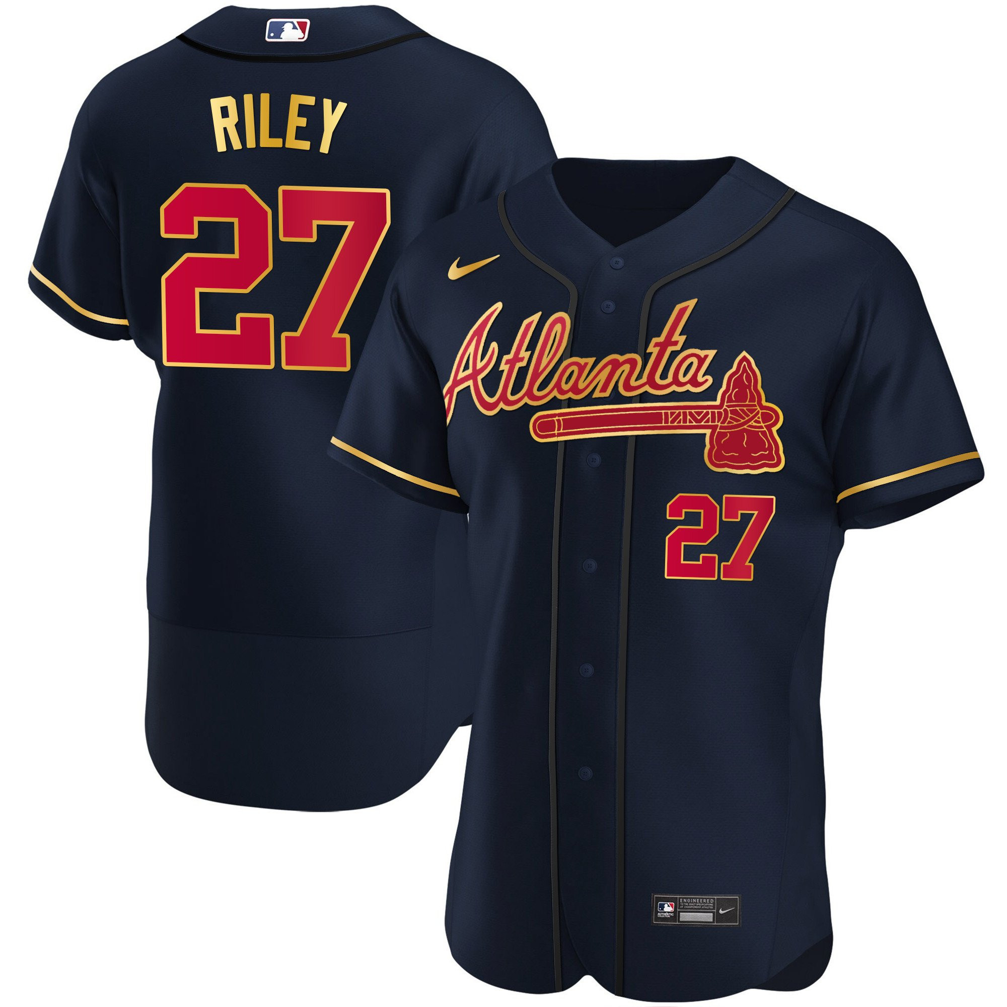 Men's Atlanta Braves Gold Trim Jersey - All Stitched - Image 21