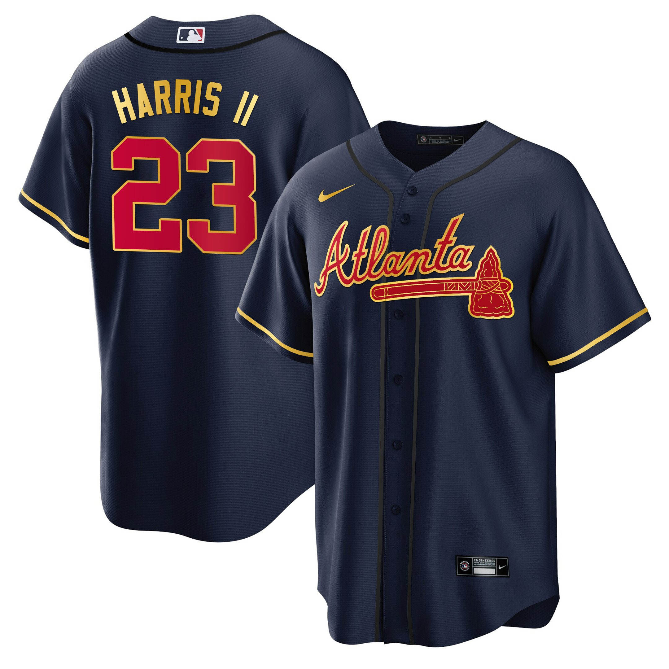 Men's Atlanta Braves Gold Trim Jersey - All Stitched - Image 17