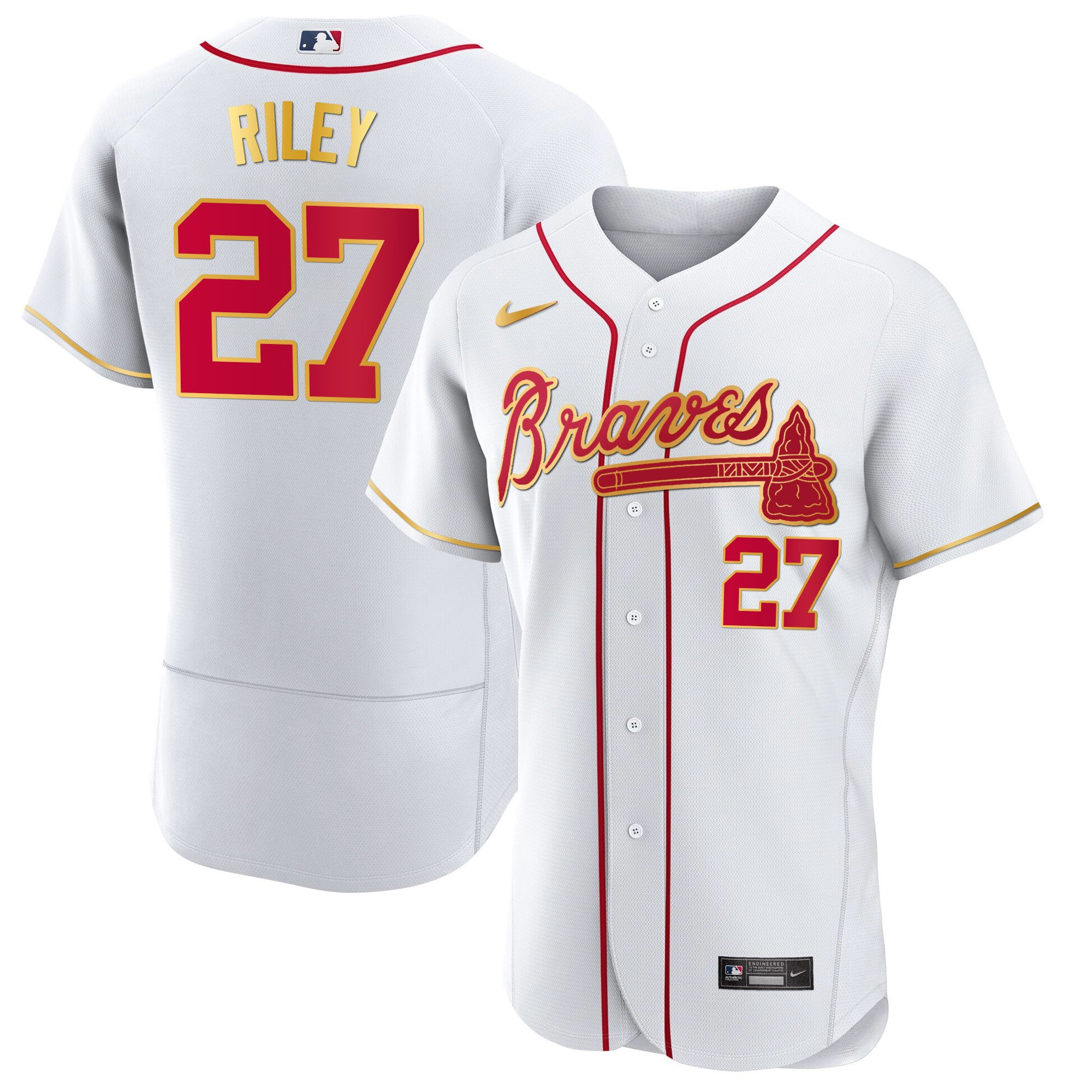 Men's Atlanta Braves Gold Trim Jersey - All Stitched - Image 33