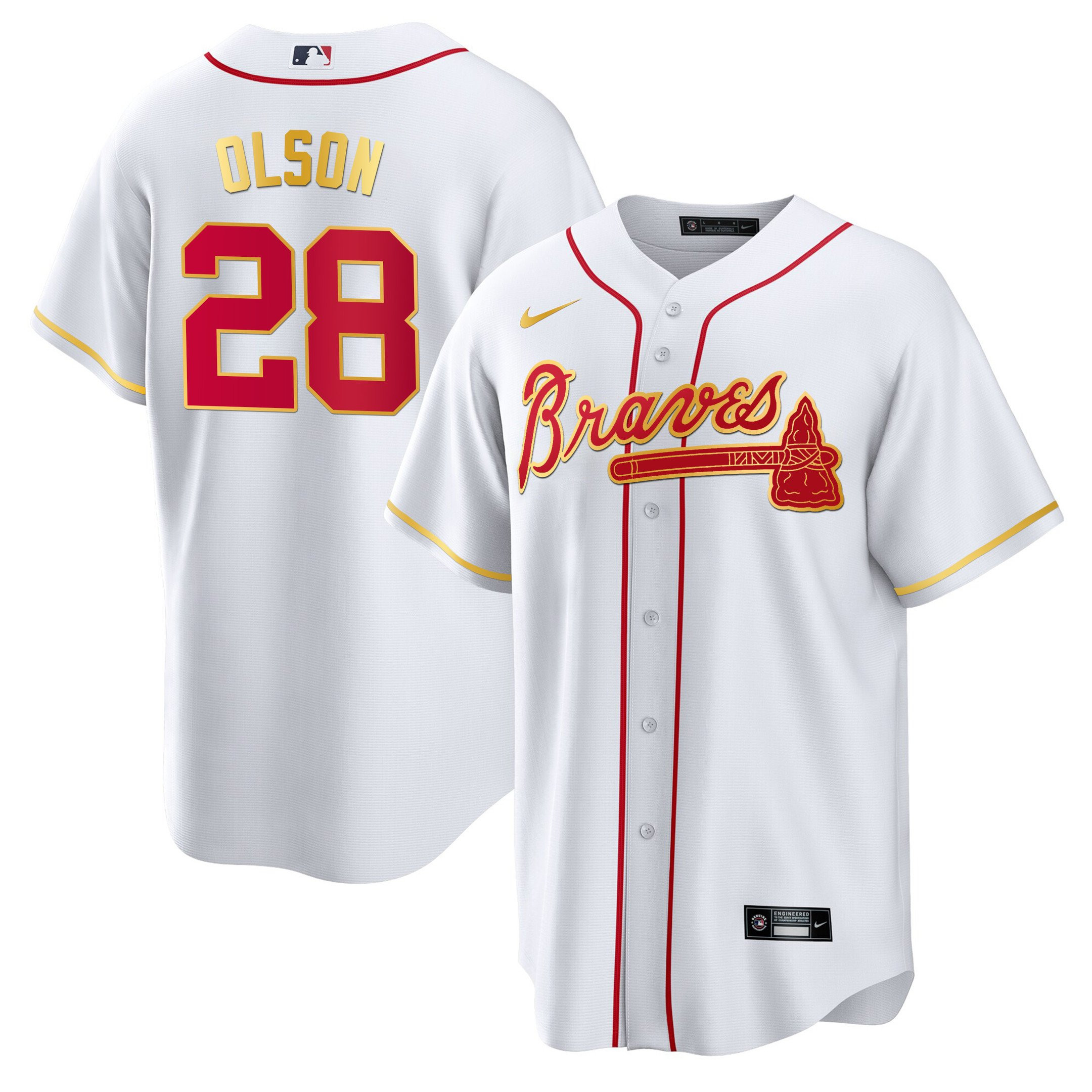 Men's Atlanta Braves Gold Trim Jersey - All Stitched - Image 30
