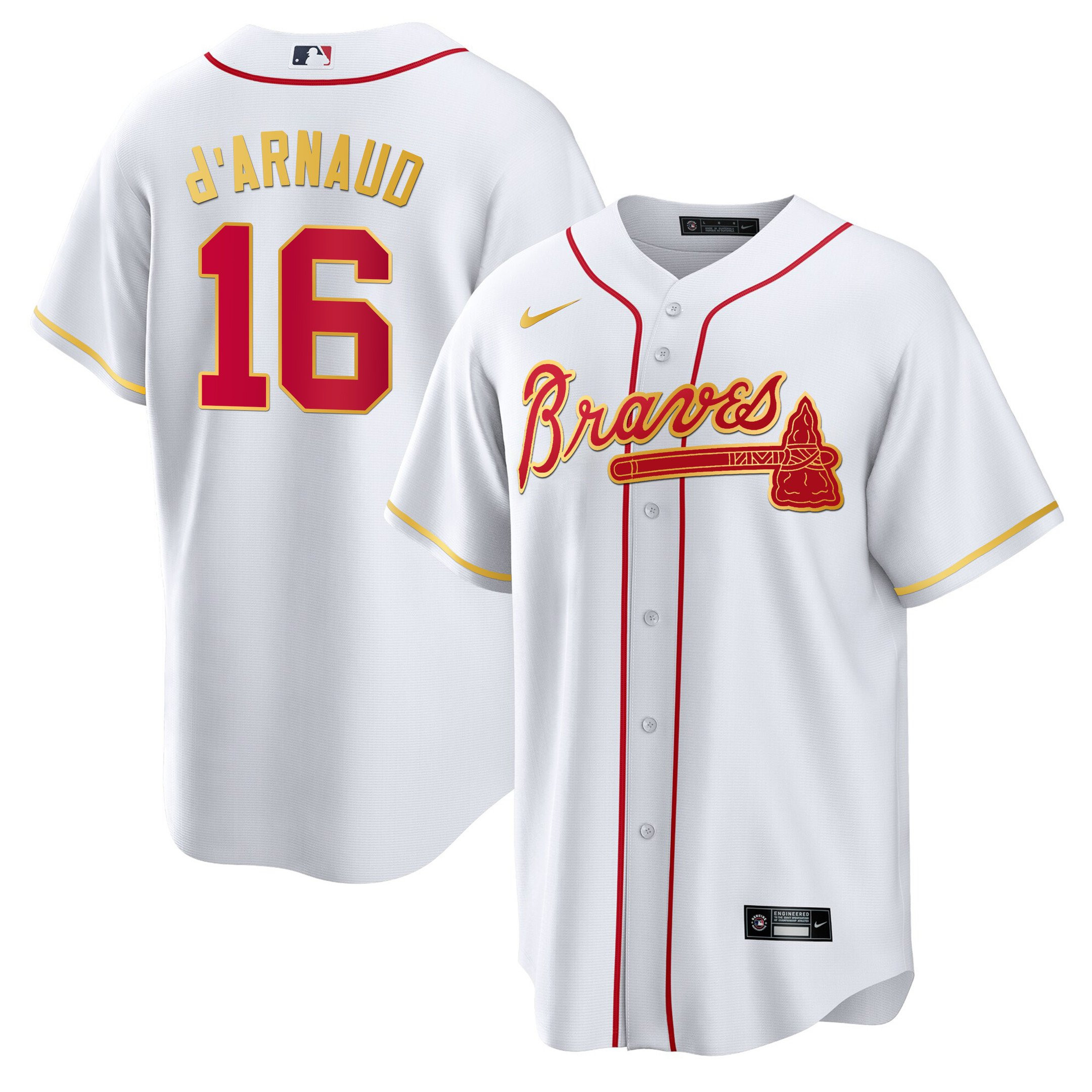 Men's Atlanta Braves Gold Trim Jersey - All Stitched - Image 25