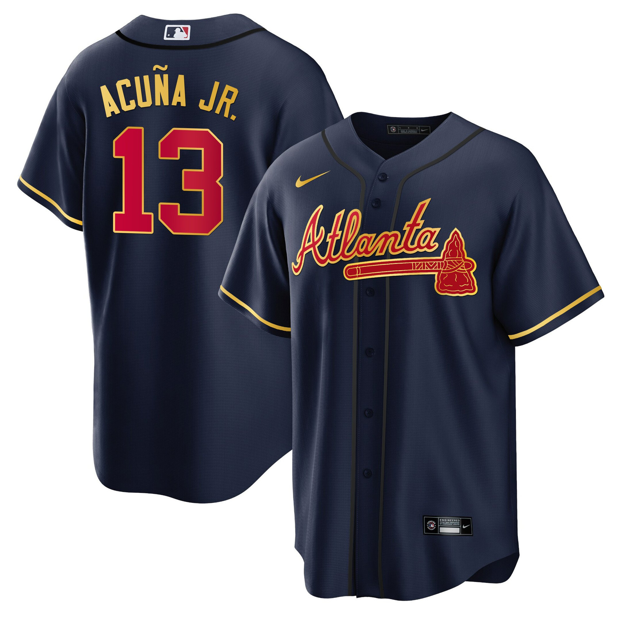 Men's Atlanta Braves Gold Trim Jersey - All Stitched - Image 16