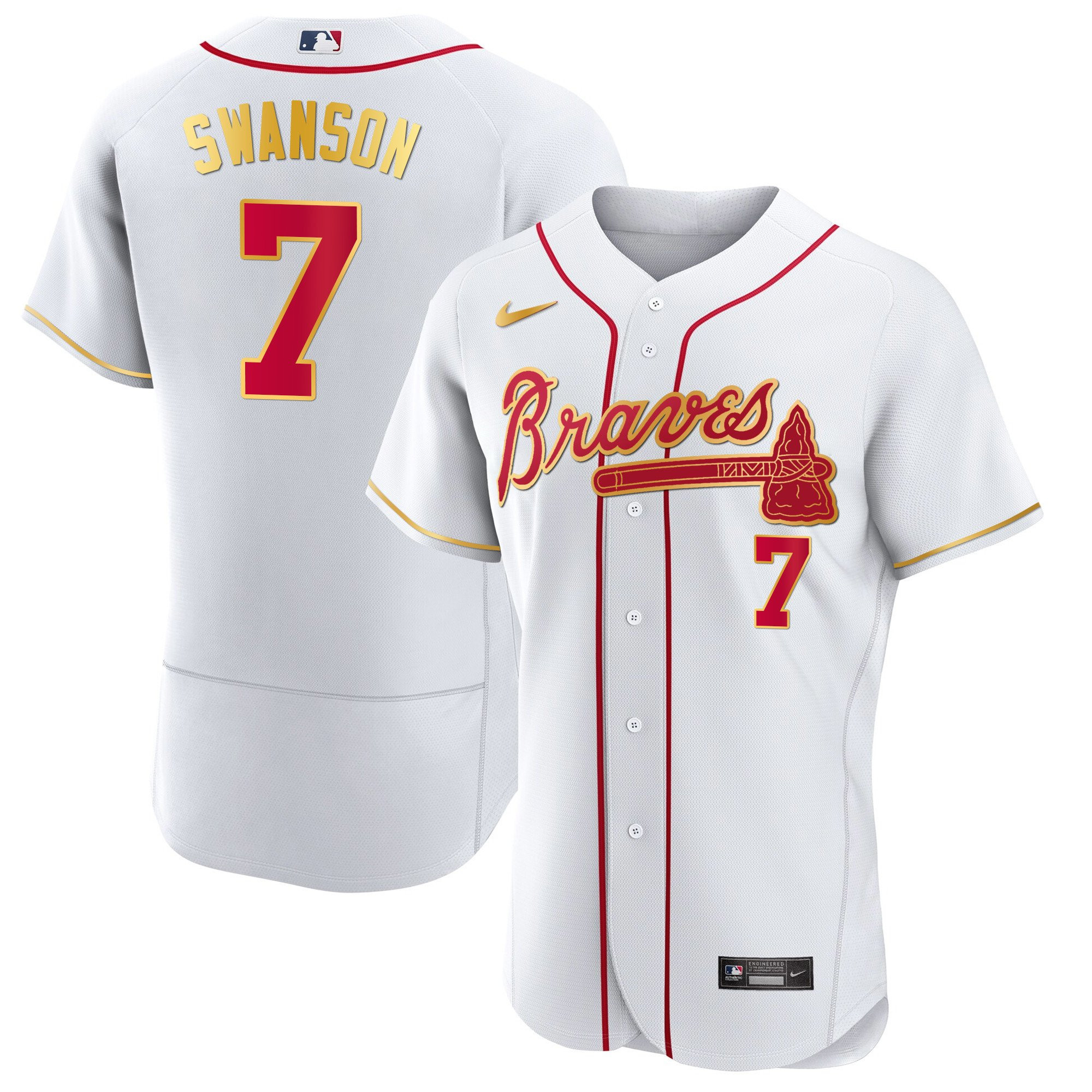 Men's Atlanta Braves Gold Trim Jersey - All Stitched - Image 32