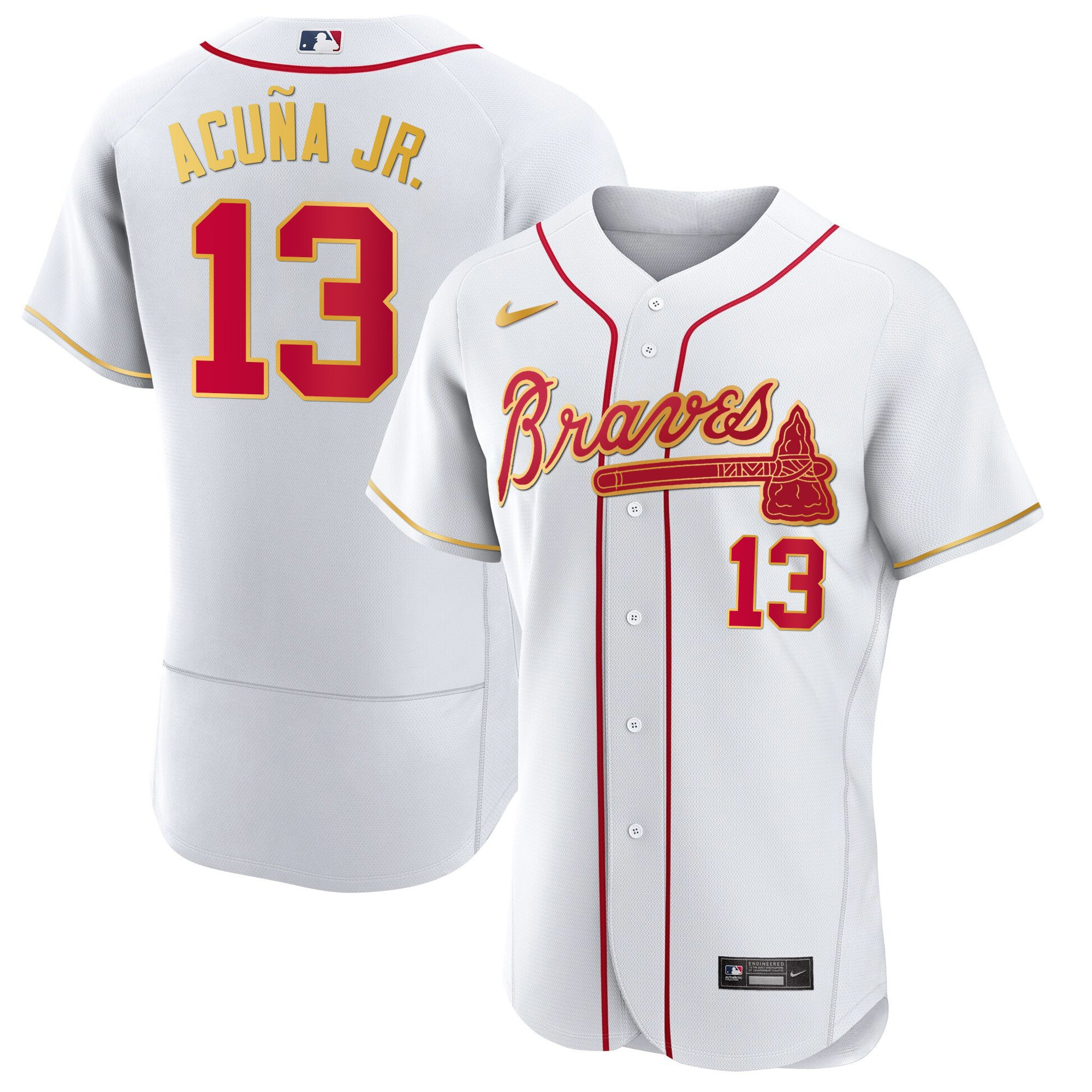 Men's Atlanta Braves Gold Trim Jersey - All Stitched - Image 34