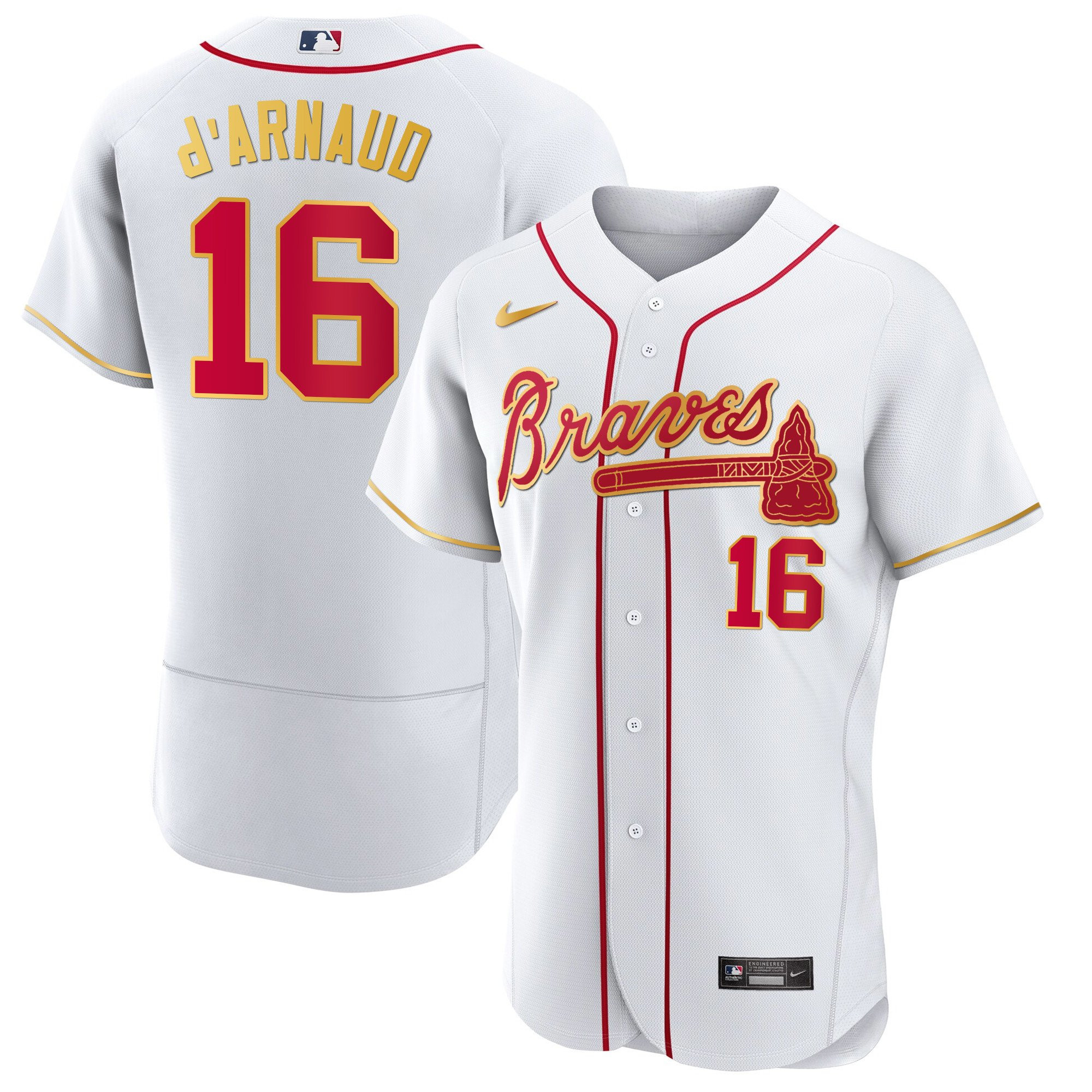 Men's Atlanta Braves Gold Trim Jersey - All Stitched - Image 31