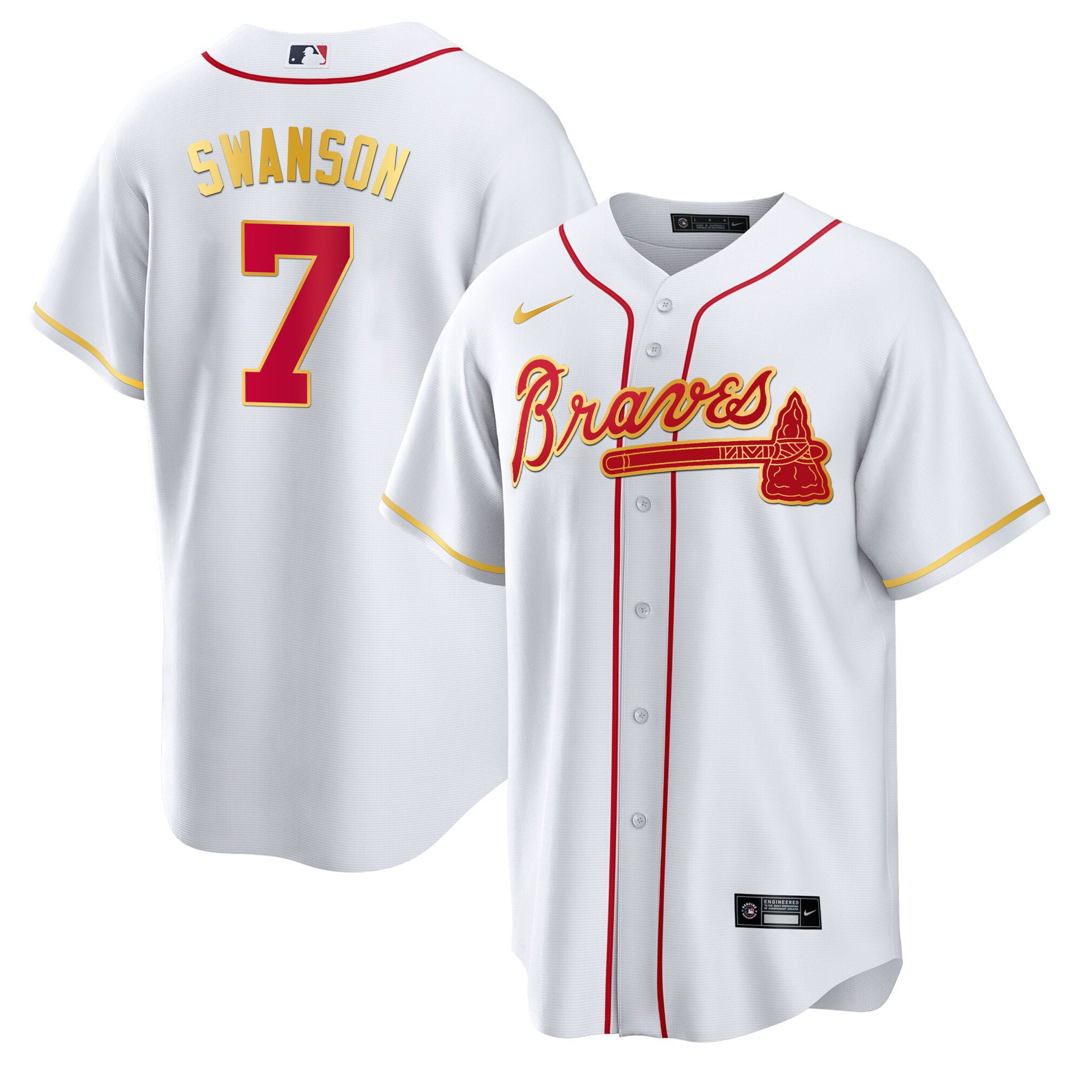 Men's Atlanta Braves Gold Trim Jersey - All Stitched - Image 26