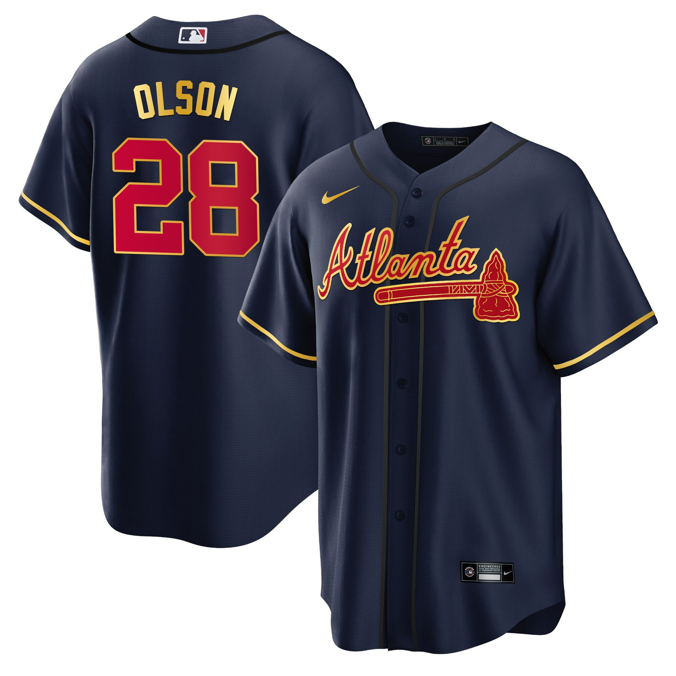 Men's Atlanta Braves Gold Trim Jersey - All Stitched - Image 18
