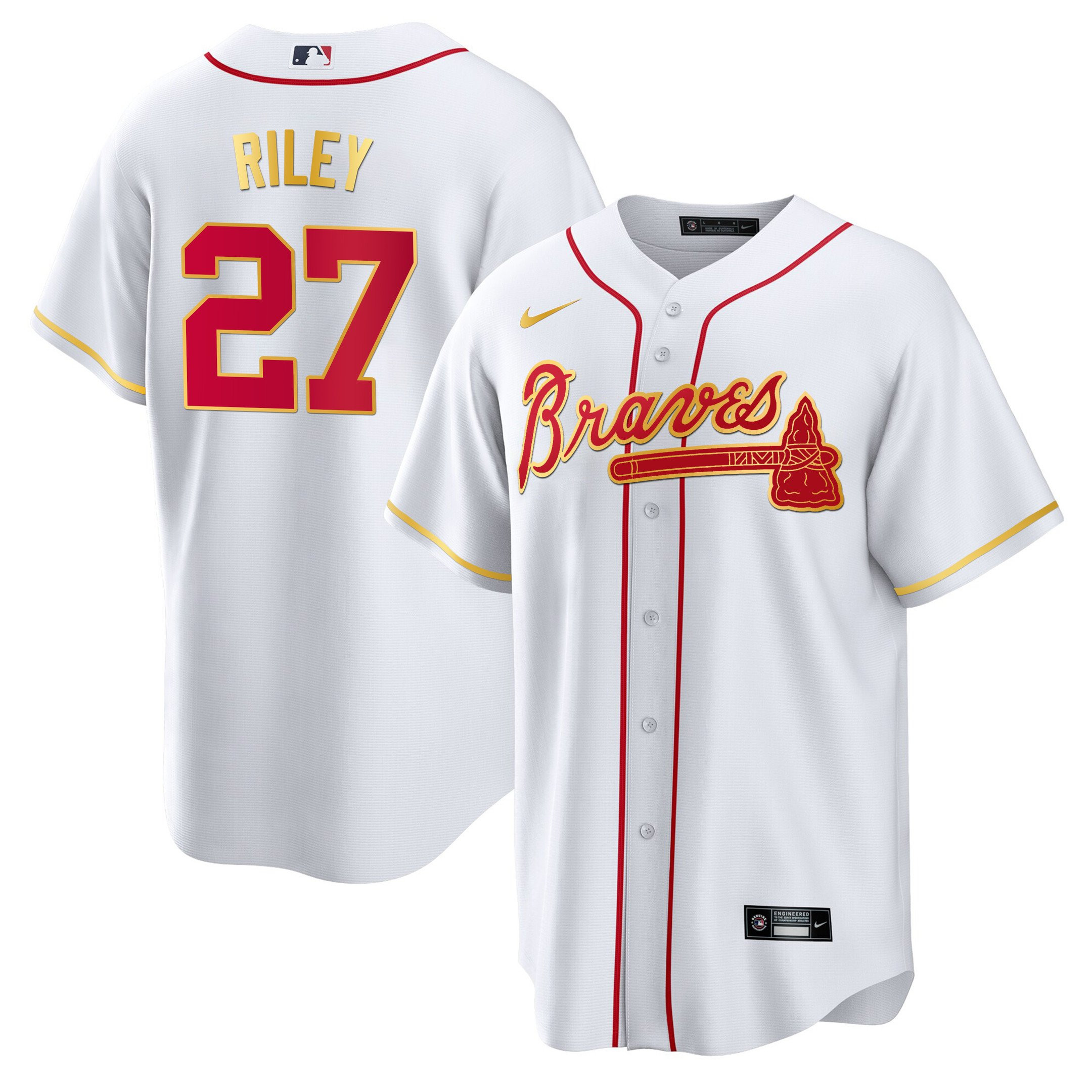 Men's Atlanta Braves Gold Trim Jersey - All Stitched - Image 27