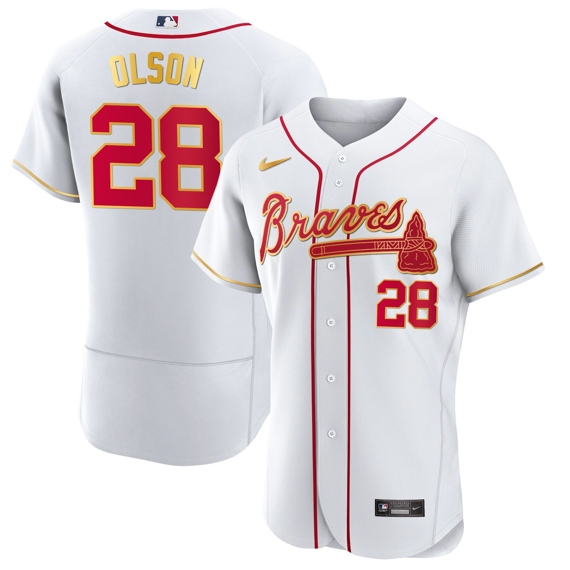 Men's Atlanta Braves Gold Trim Jersey - All Stitched - Image 36