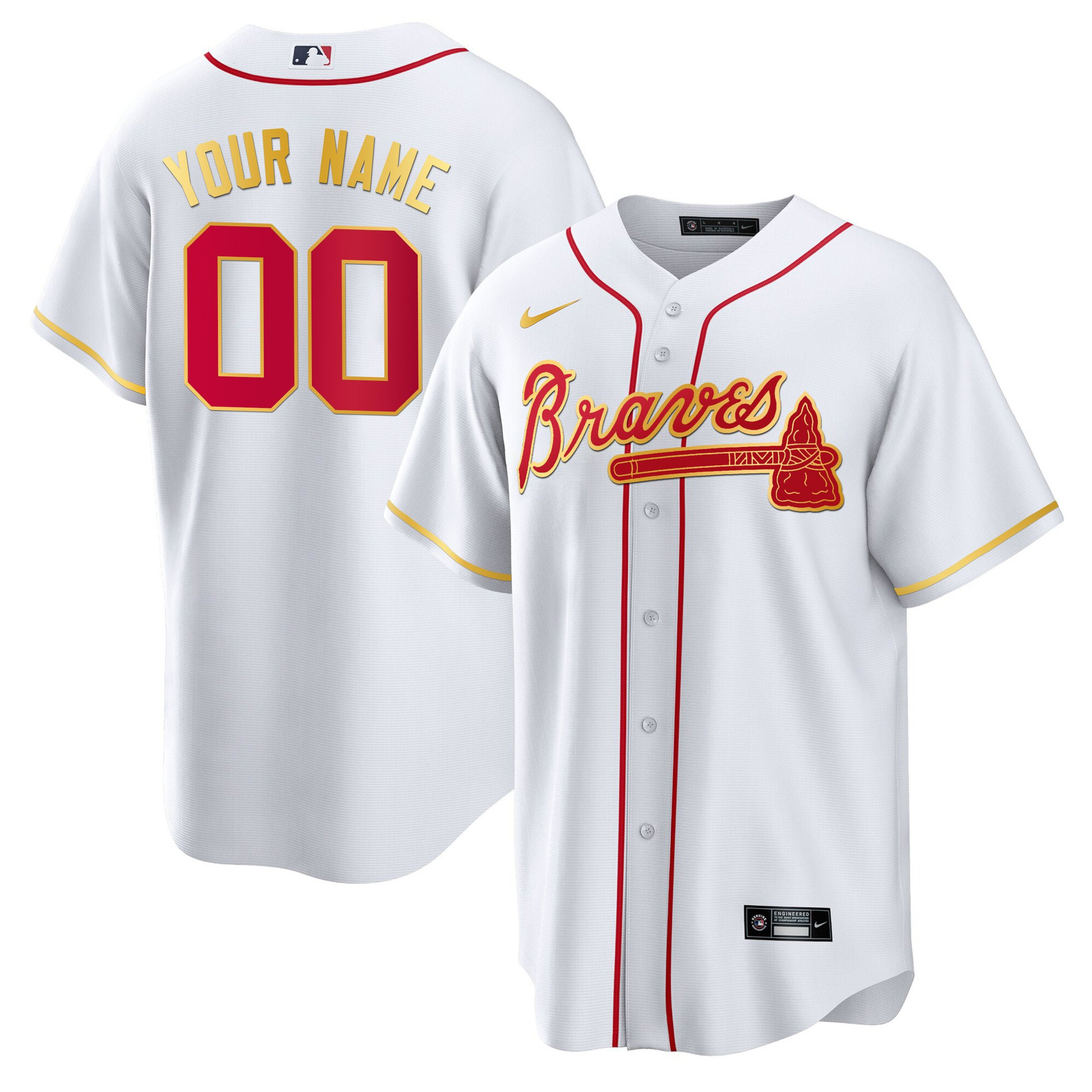 Atlanta Braves Gold Trim Custom Jersey - All Stitched - Image 5