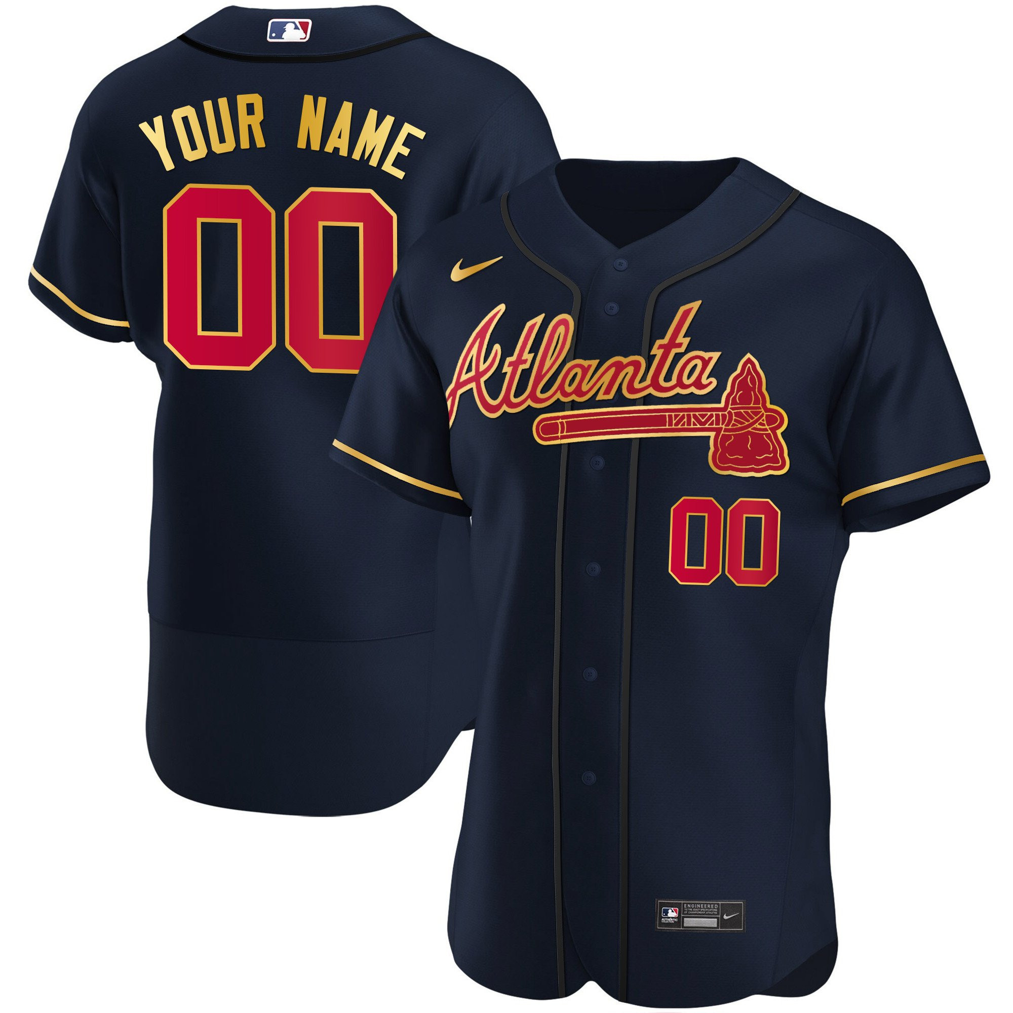 Atlanta Braves Gold Trim Custom Jersey - All Stitched - Image 4
